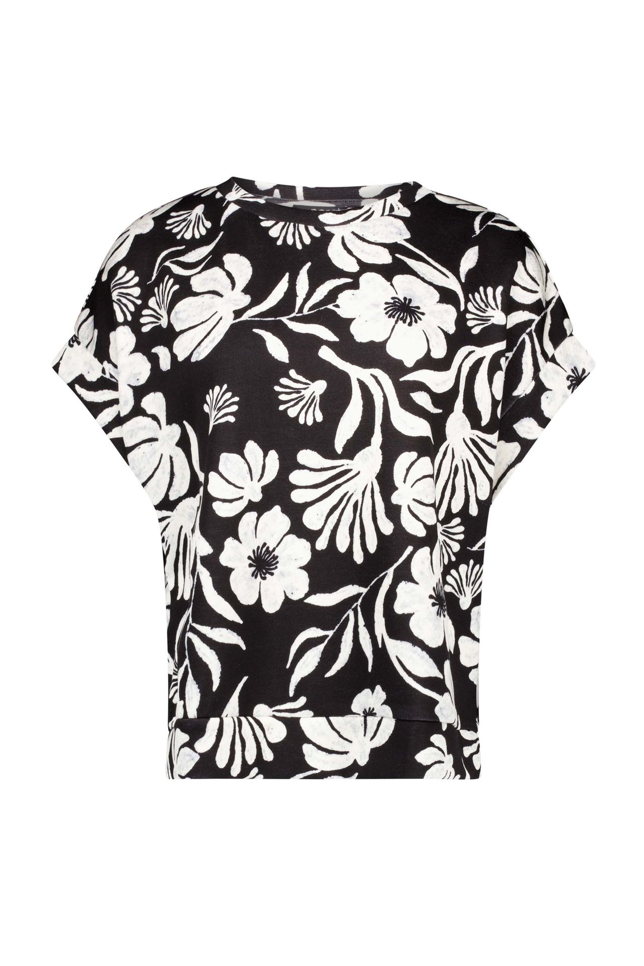 Norah Zwart shirt met witte bloemen black/ecru 217681-041-46