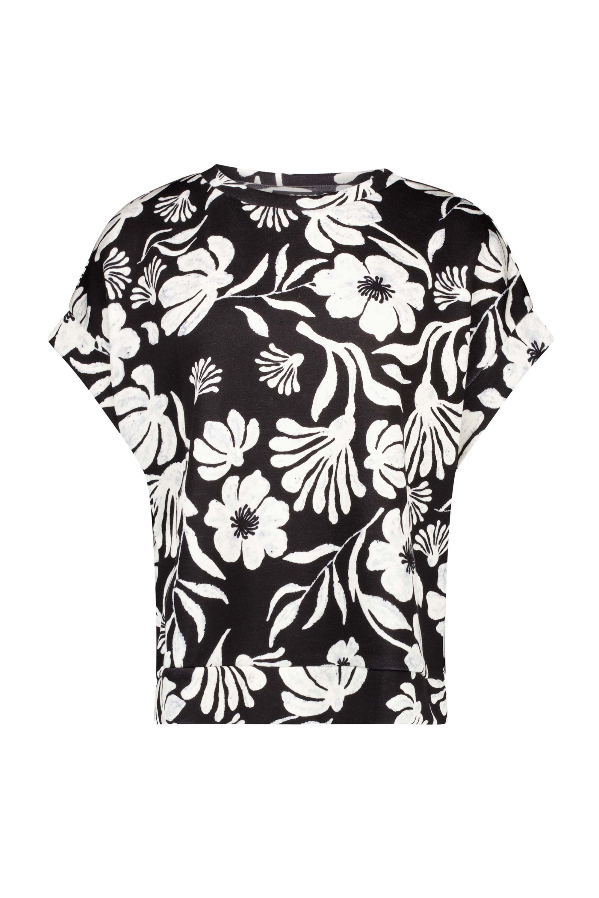 Norah Zwart shirt met witte bloemen black/ecru 217681-041-46