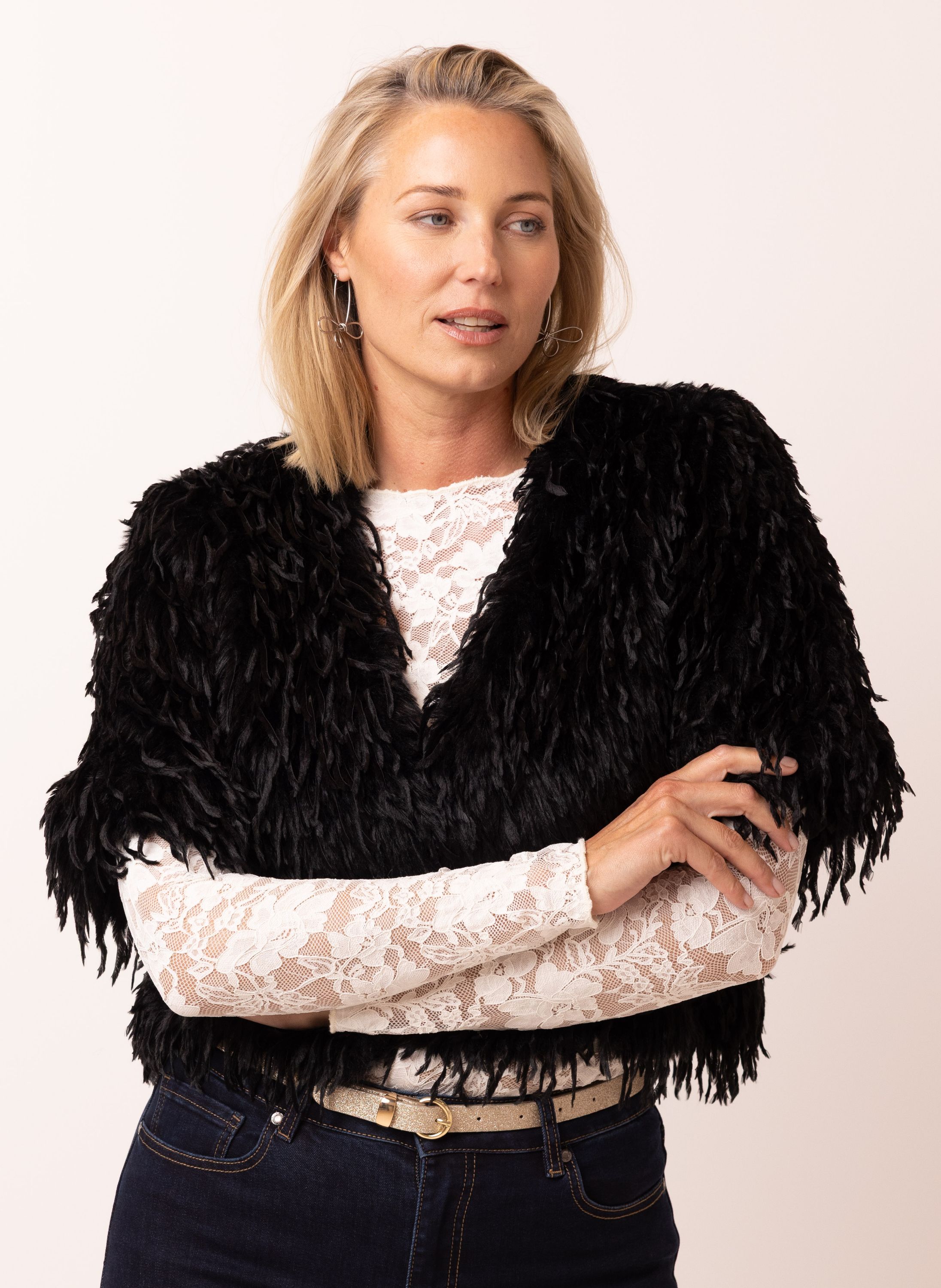 Norah Zwart jasje van imitatiebont black 217692-001-42 Norah Zwart jasje van imitatiebont black 217692-001-42