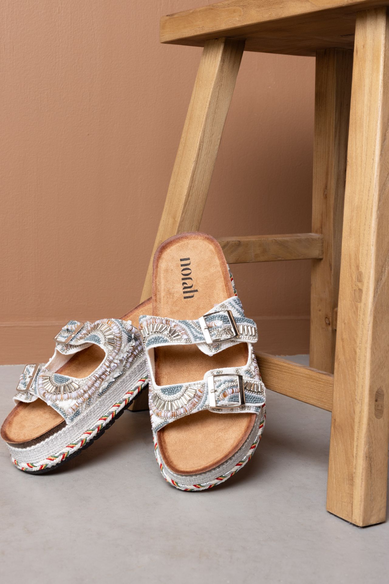 Norah Groene slipper met steentjes silver 217708-099-42