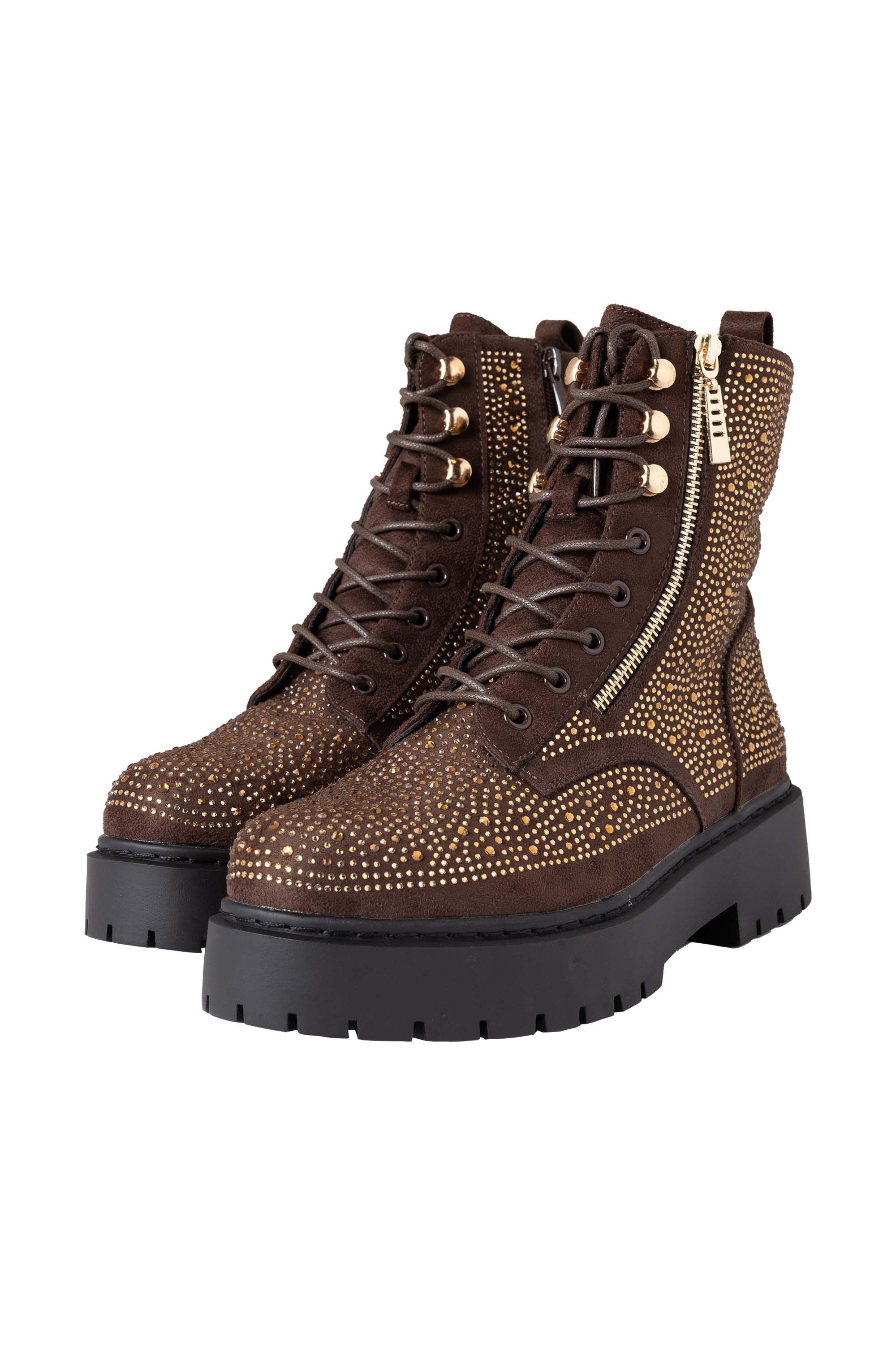 Norah Bruine veterlaars met steentjes brown multicolor 217712-220-37