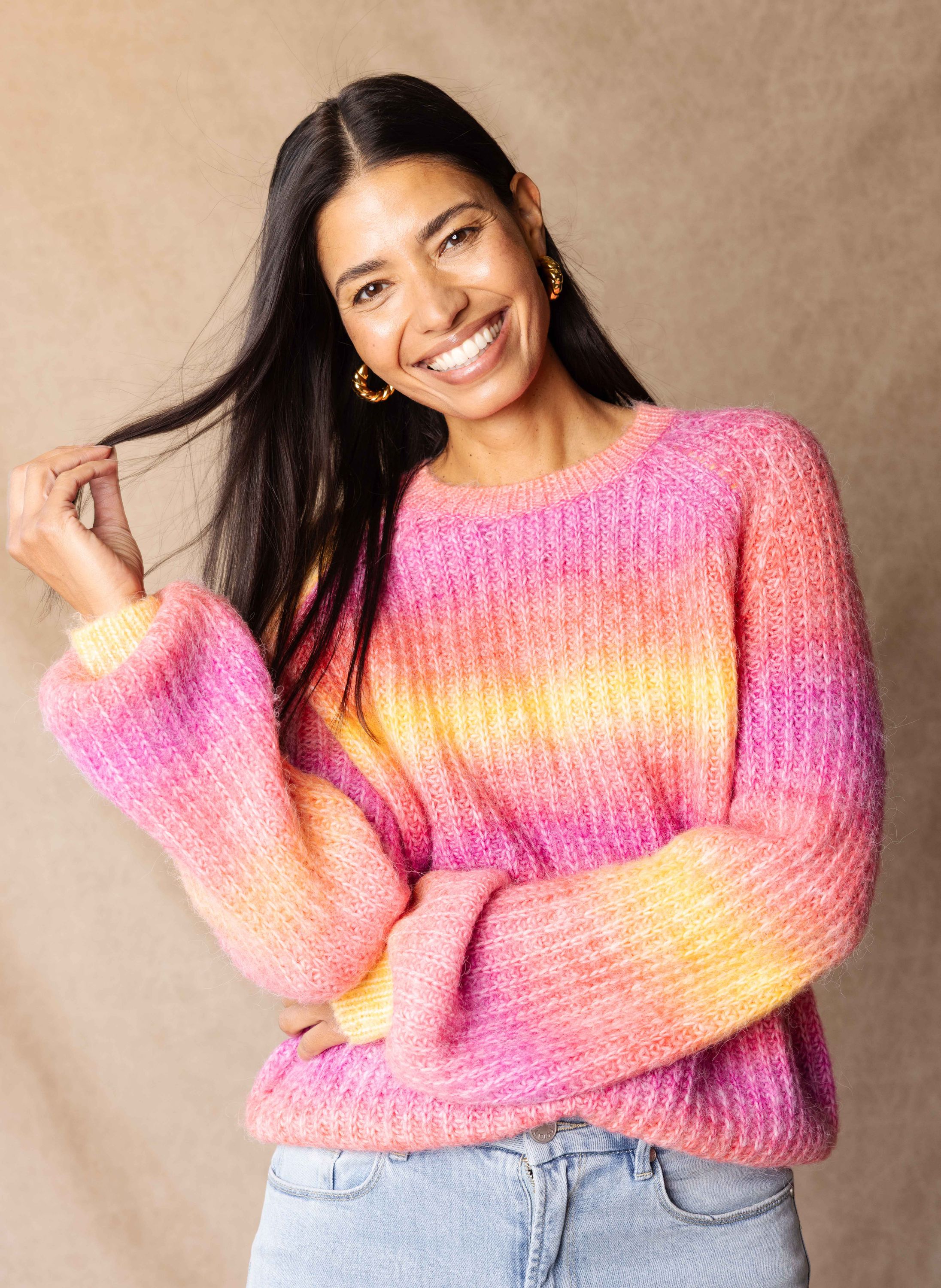 Norah Roze trui met gekleurde strepen pink multicolor 217739-920-34