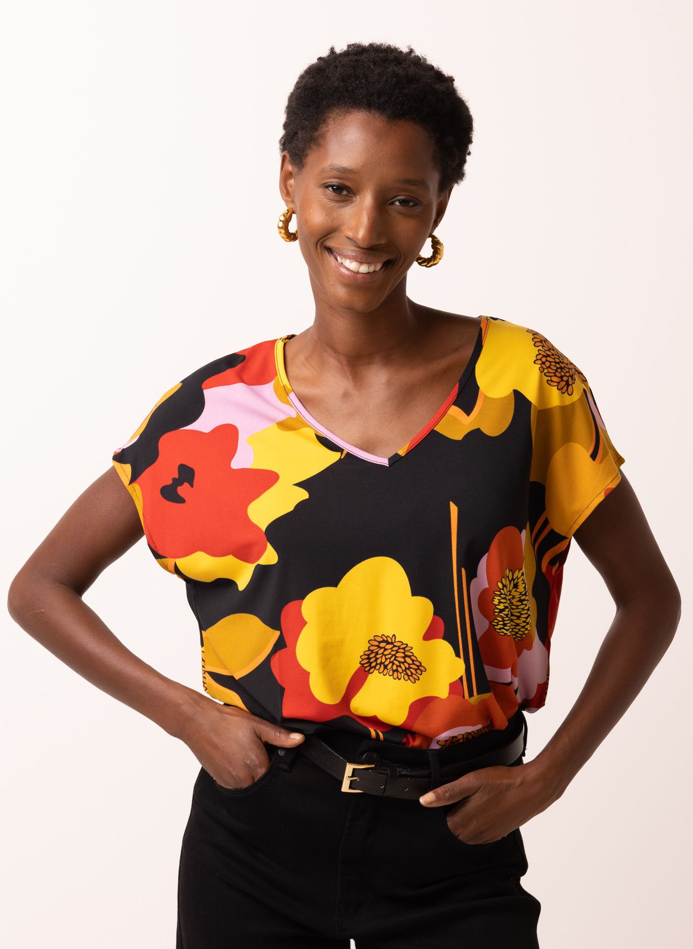 Norah Kleurrijk shirt met bloemen black multicolor 217742-020-46