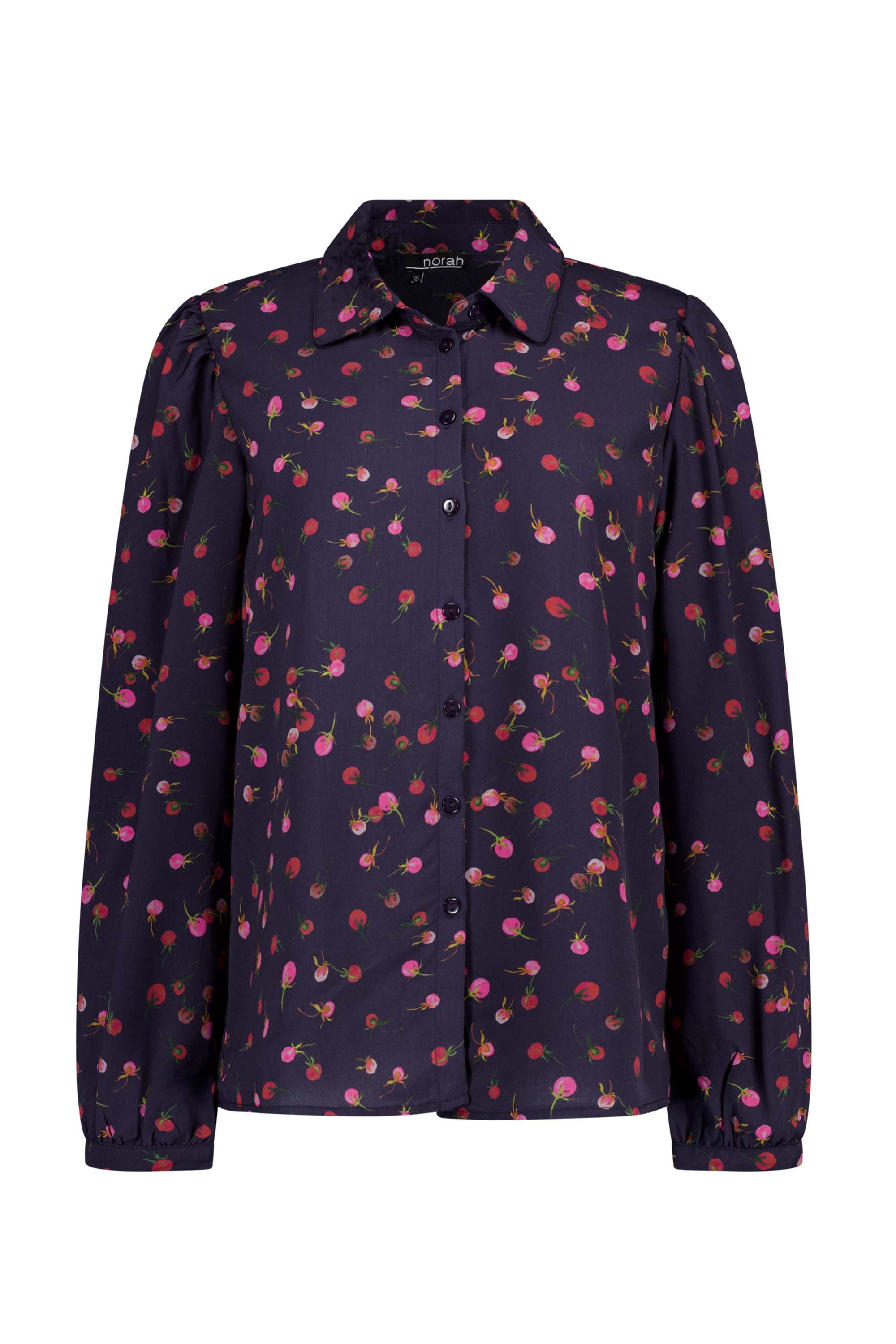 Norah Donkerblauwe blouse met rozen dark blue multicolor 217769-491-34