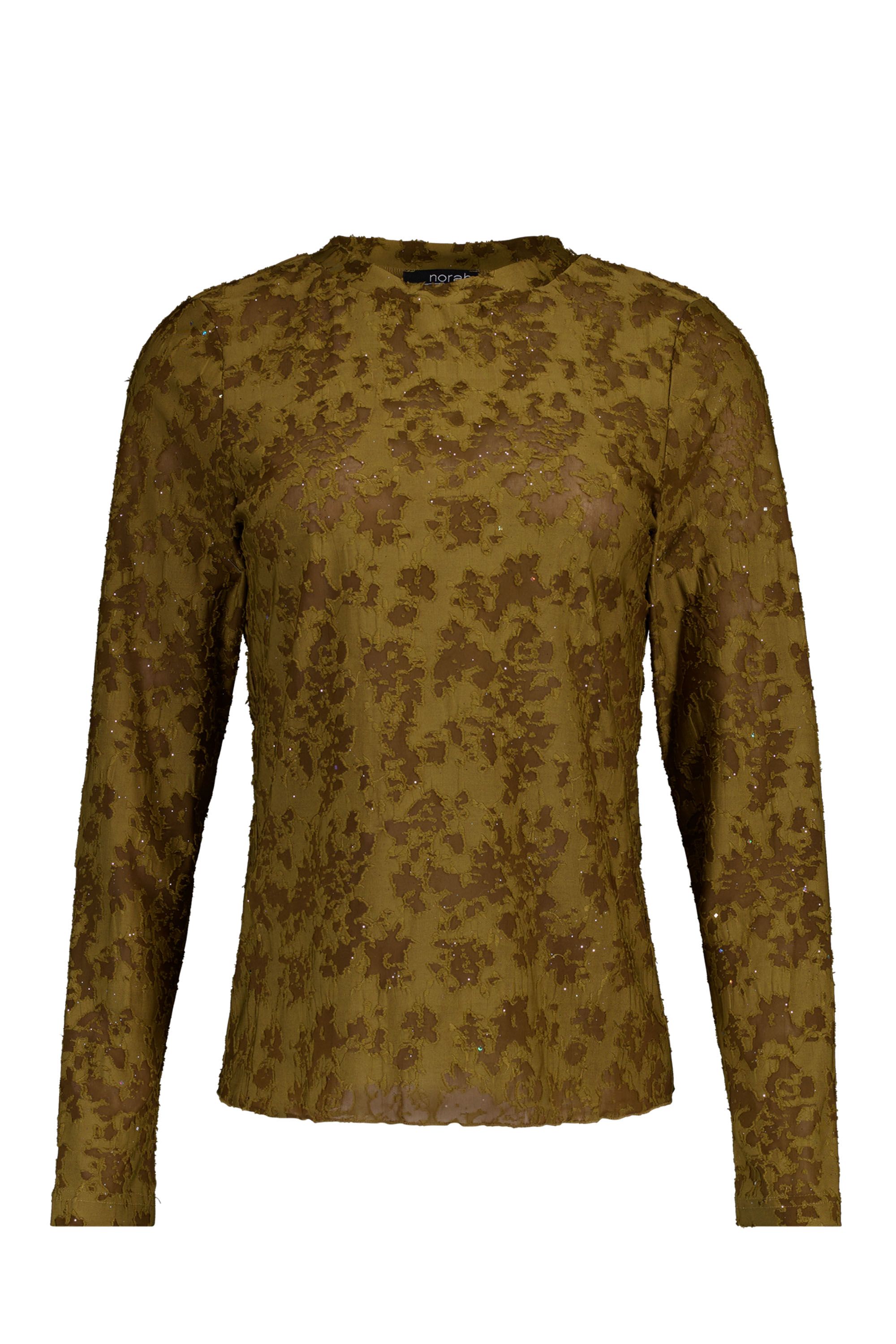 Norah Groen shirt met structuur en strass steentjes olive green 217775-594