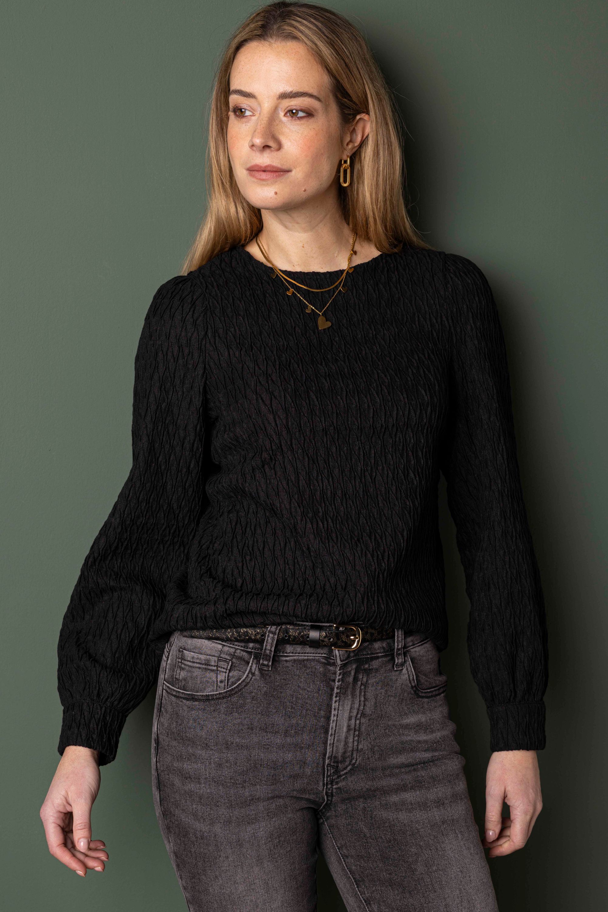 Norah Zwart shirt met structuur black 217776-001-40
