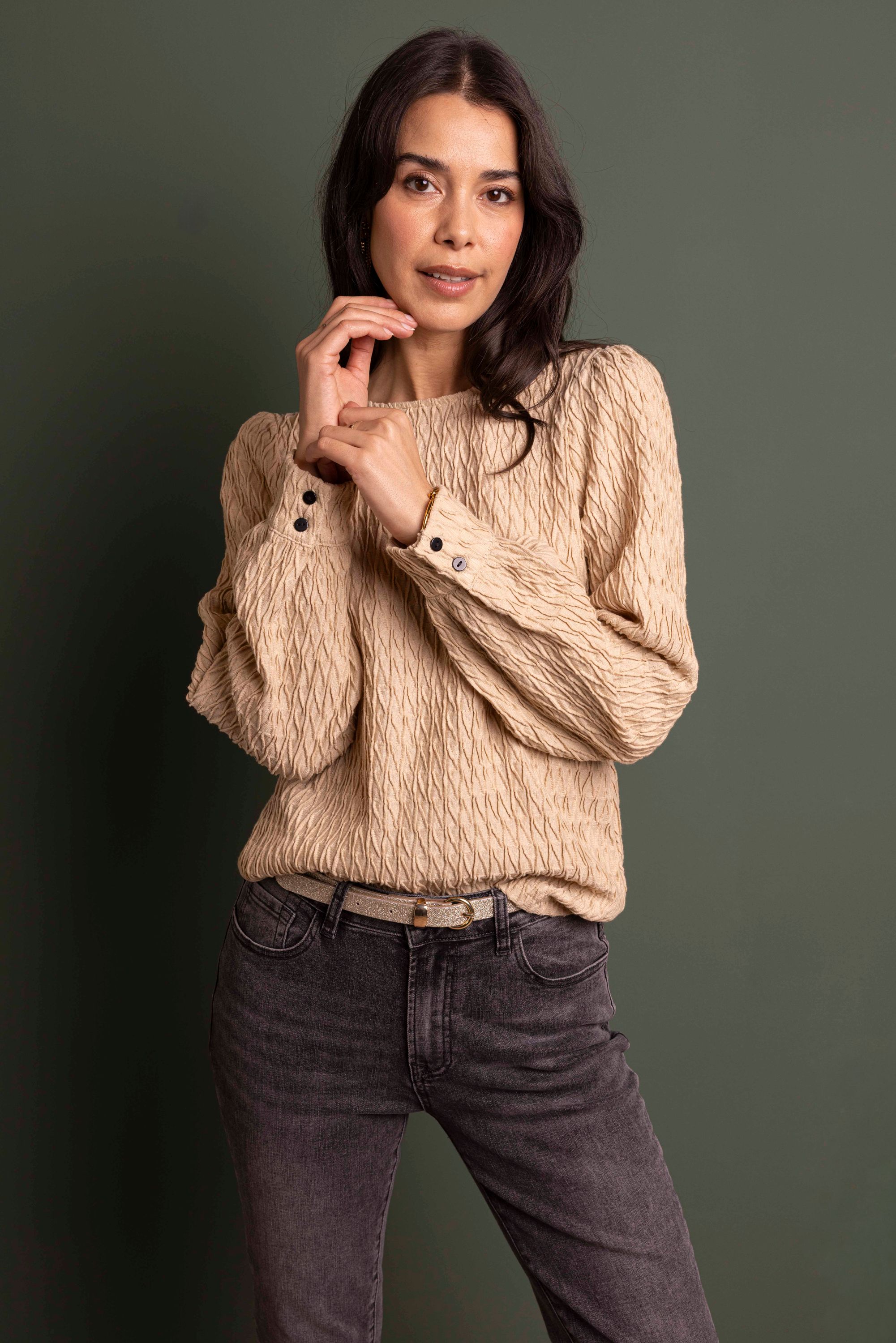 Norah Zandkleurig shirt met structuur light sand 217776-111-36