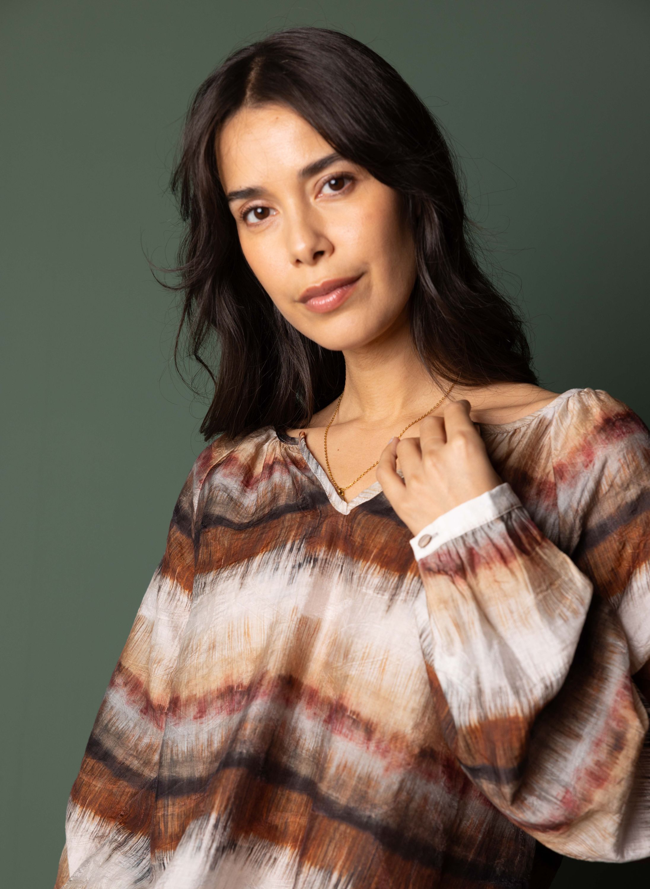 Norah Bruin/ecru blouse met streeppatroon  multicolor 217777-002-34