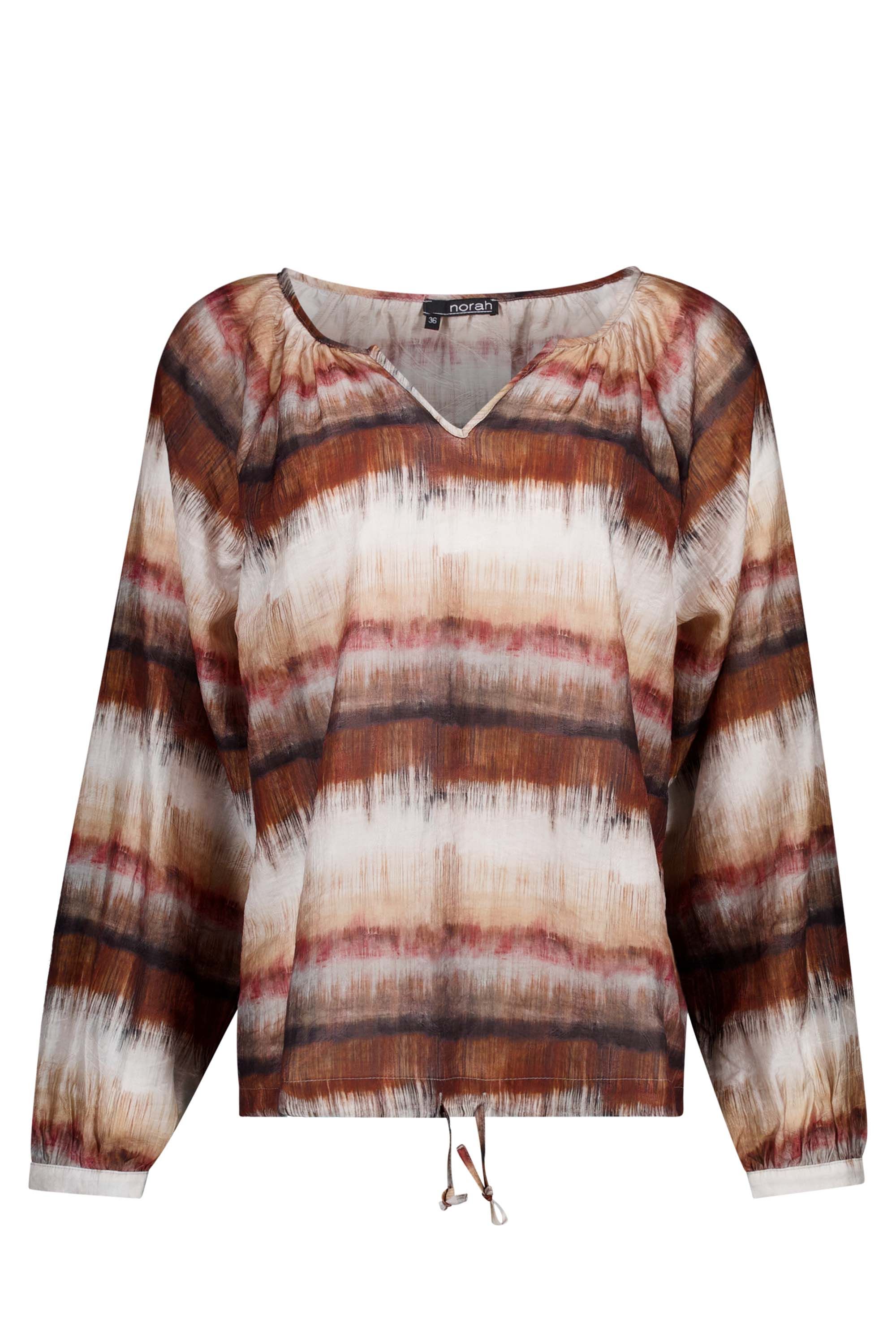Norah Bruin/ecru blouse met streeppatroon  multicolor 217777-002-34