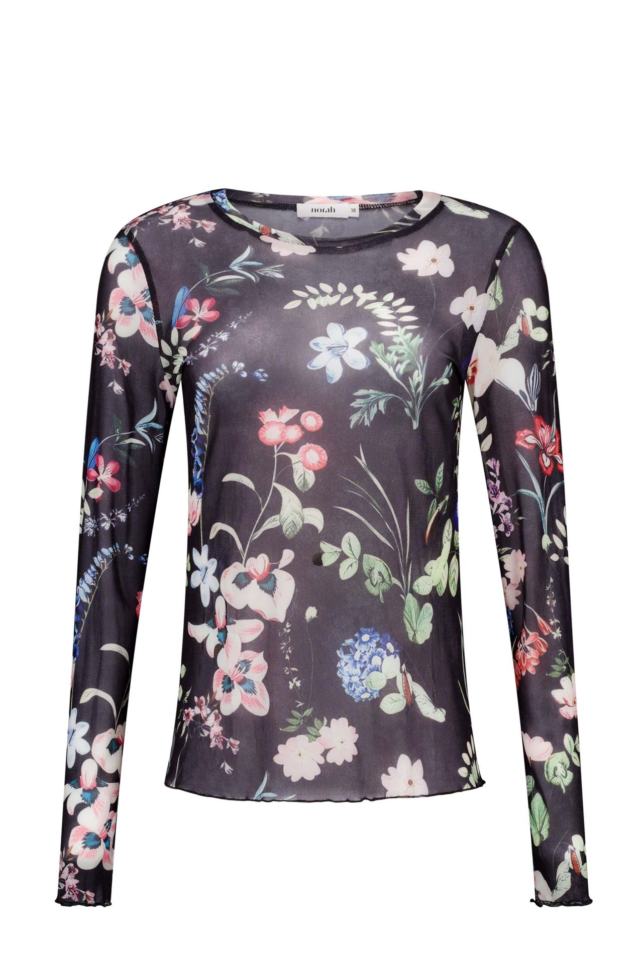 Norah Zwarte mesh top met bloemen black multicolor 217782-020-36