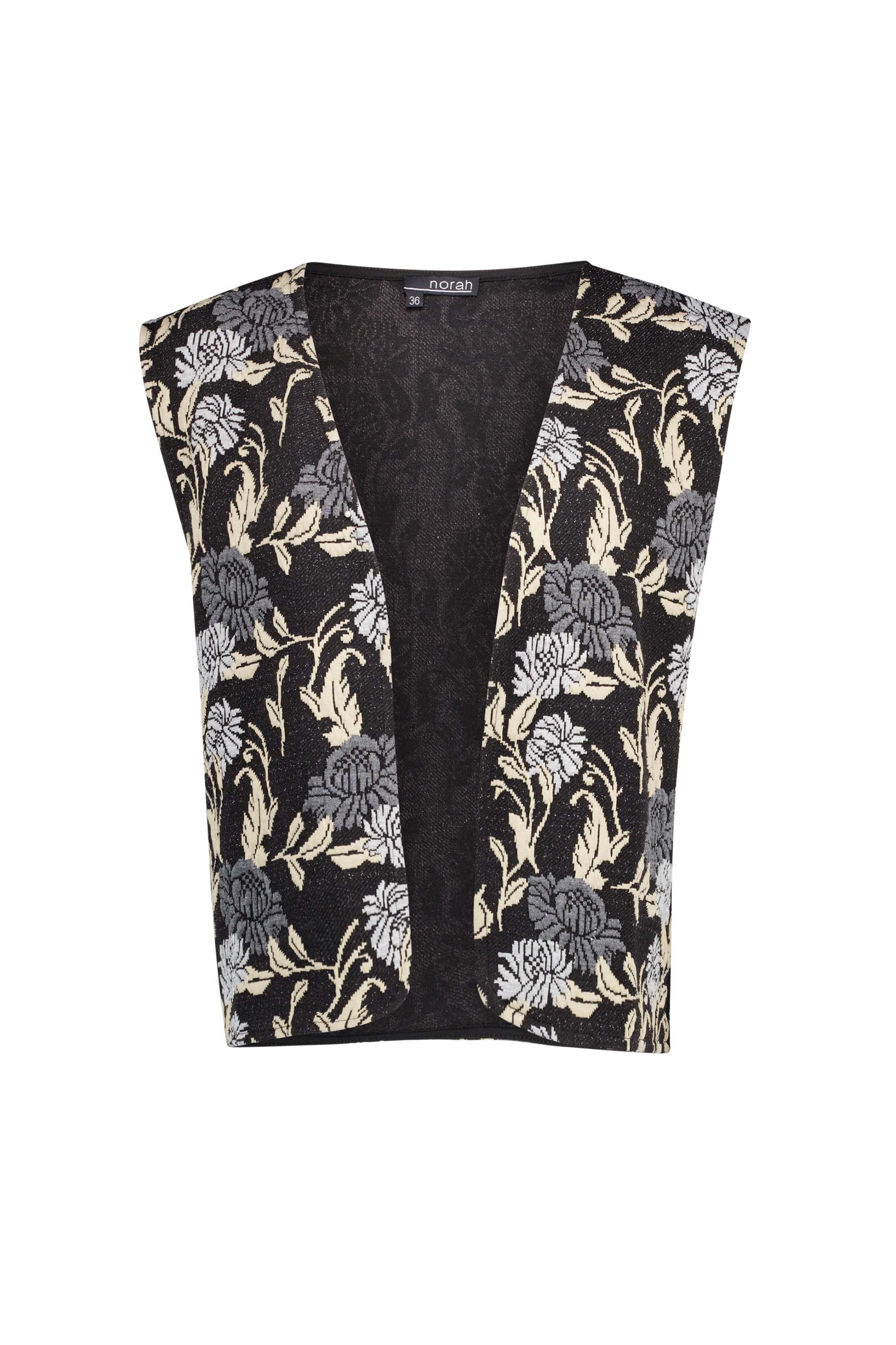 Norah Zwart gilet met bloemen black multicolor 217787-020-48