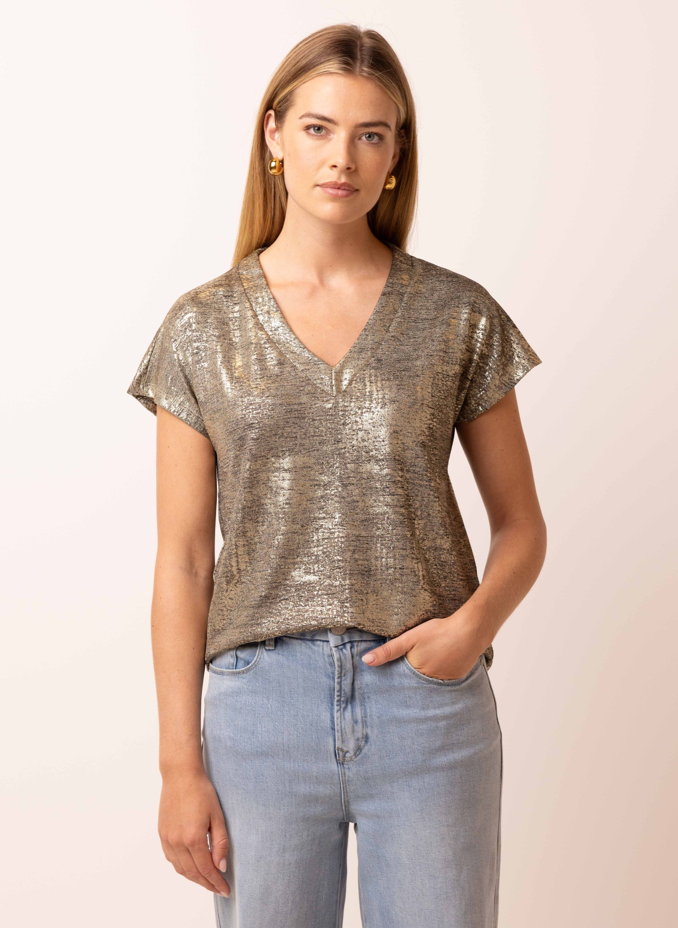 Norah Goudkleurig shirt met glans gold multicolor 217788-198-34
