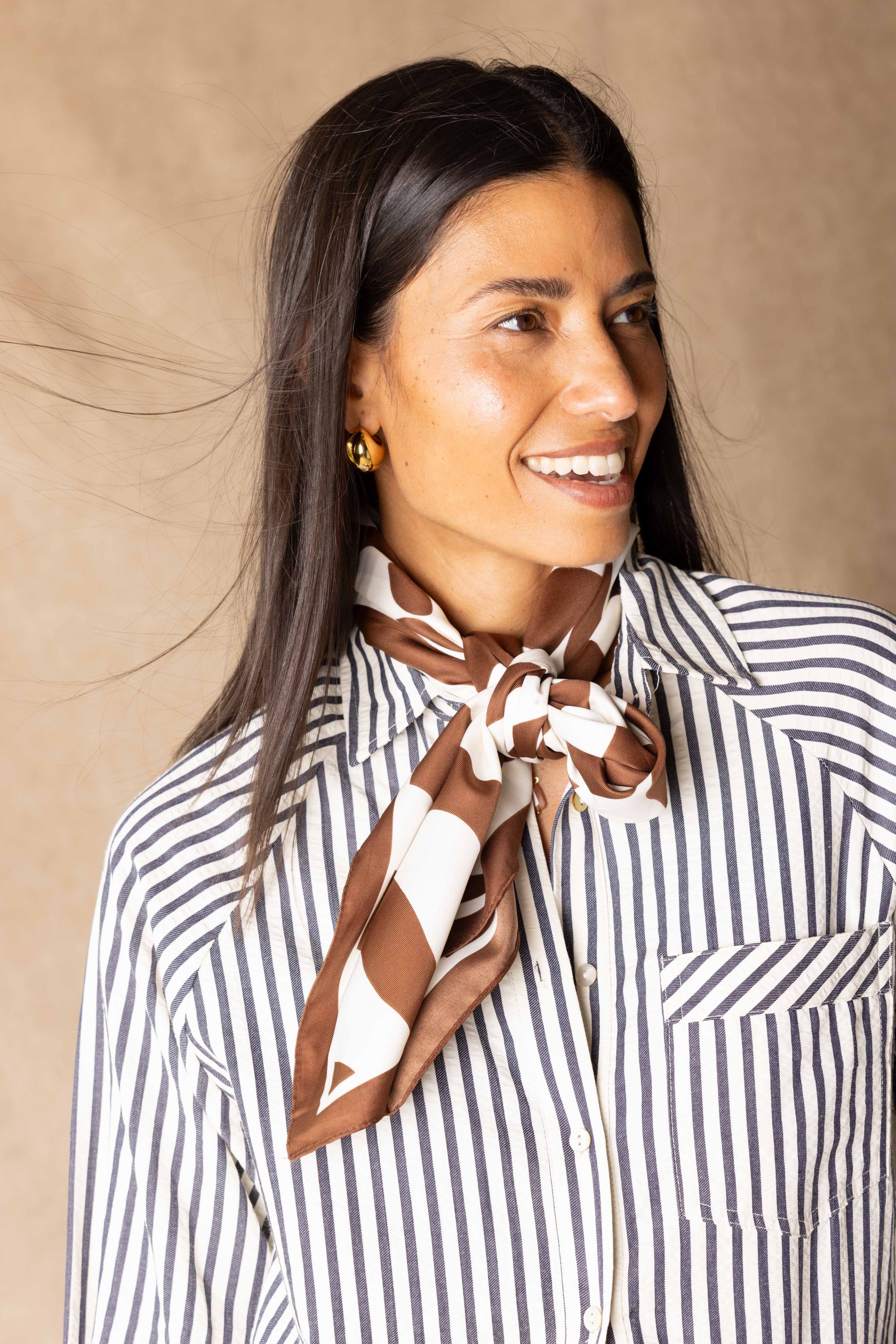 Norah Grafische sjaal met glans brown/white 217796-231-ONE