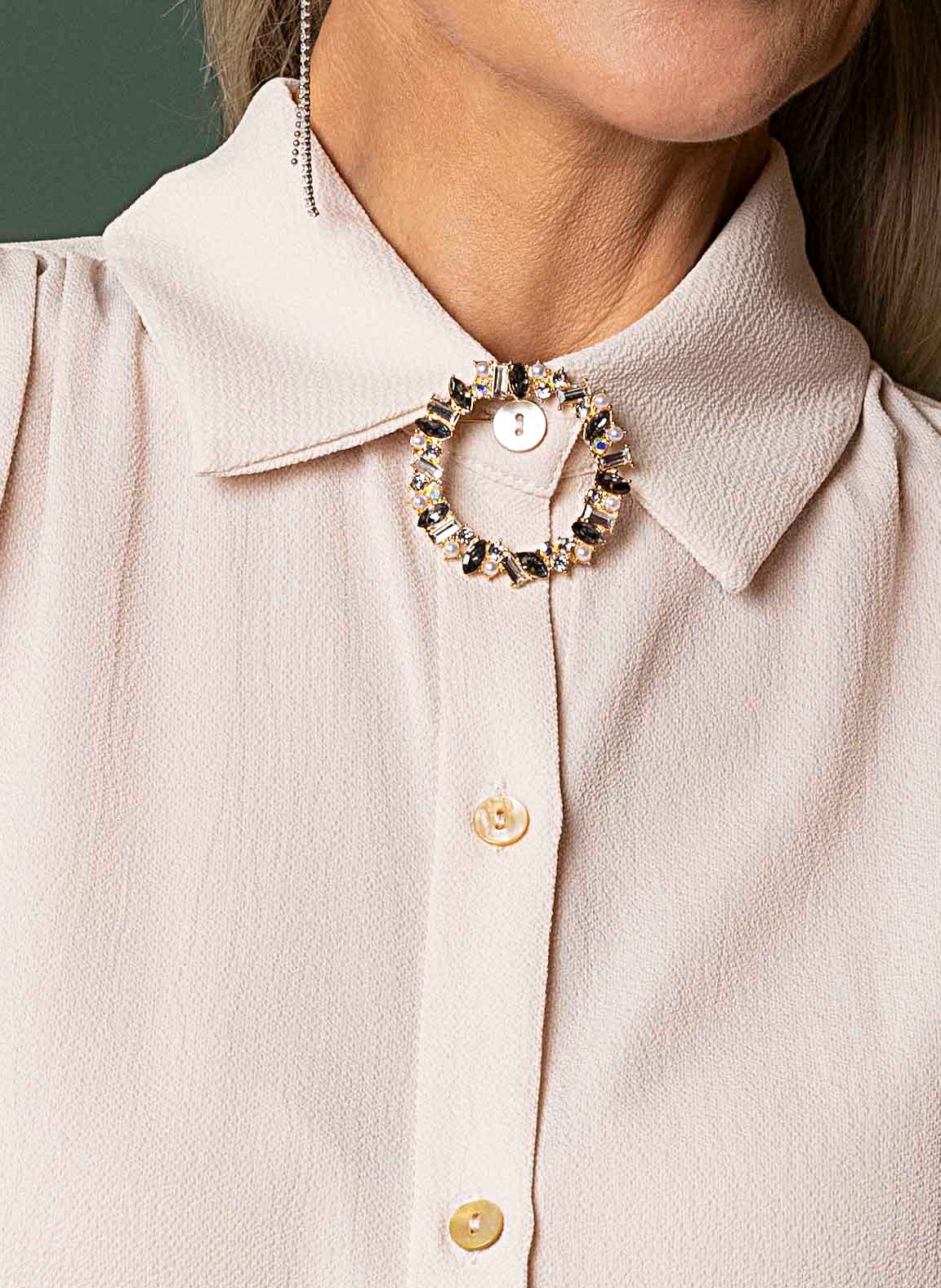 Norah Ronde broche met steentjes en imitatieparels gold multicolor 217799-198-ONE