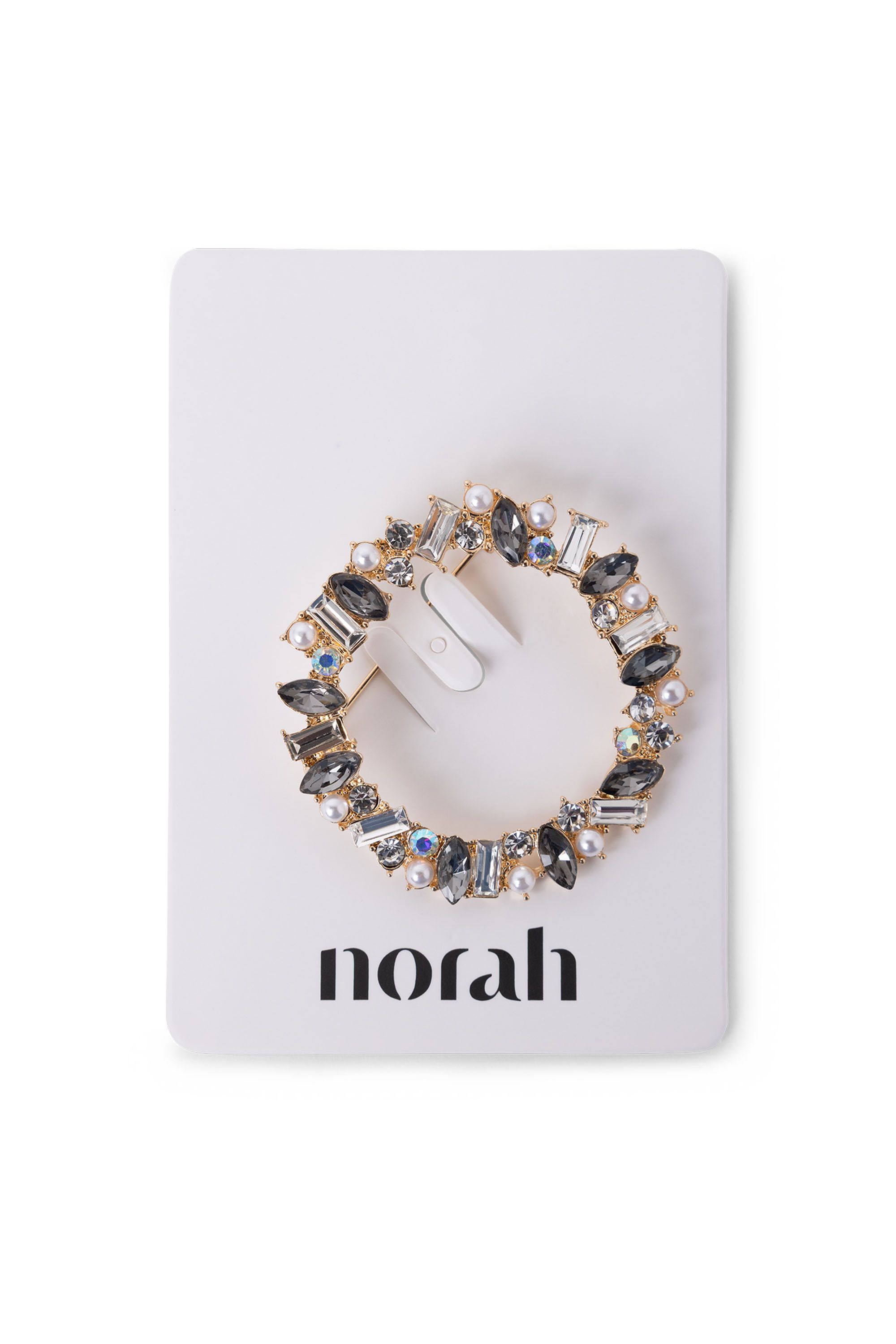 Norah Ronde broche met steentjes en imitatieparels gold multicolor 217799-198-ONE