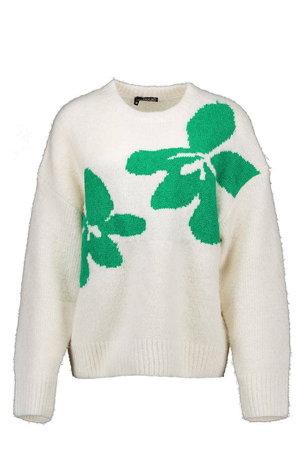 Norah Ecru gebreide trui met groene bloemen green/ecru 217807-541-40