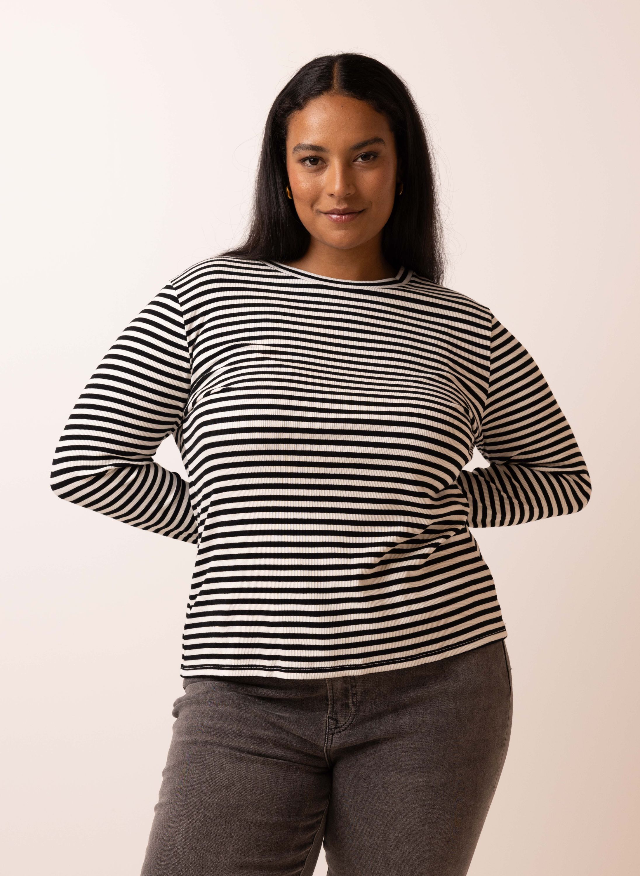 Norah  Gestreept shirt van geribde stof black/white 217811-031-34