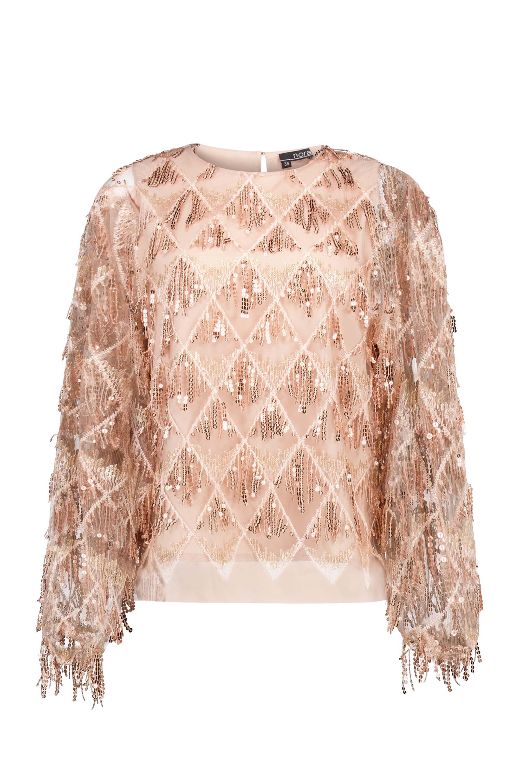 Norah Rosé blouse met franjes en pailletten rose gold 217819-915-38