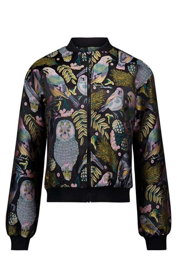 Norah Zwart bomberjas met botanische print black multicolor 217825-020-36