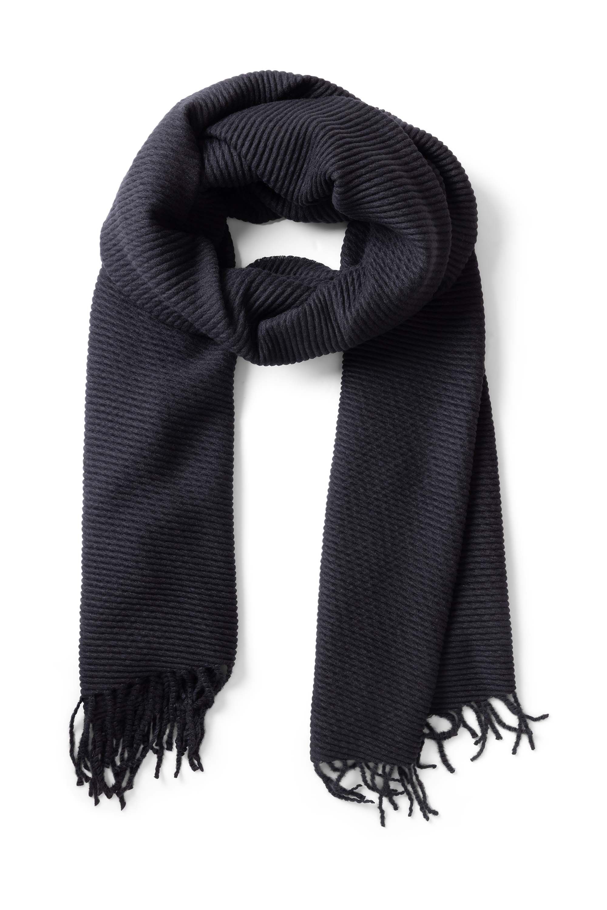 Norah Zwarte gebreide sjaal met geribde structuur en franjes black 217830-001-ONE