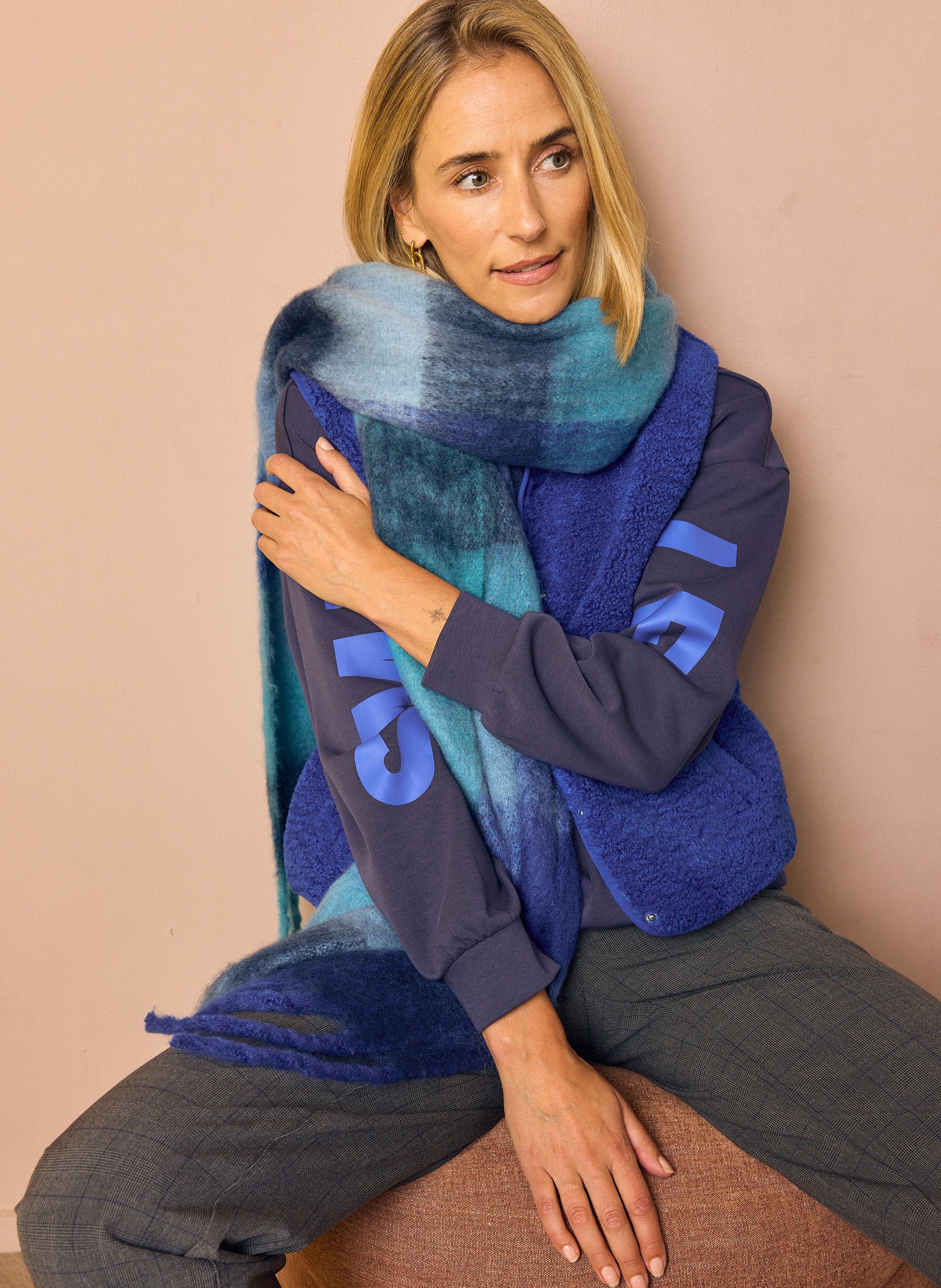 Norah Blauw geruite gebreide sjaal blue multicolor 217831-420