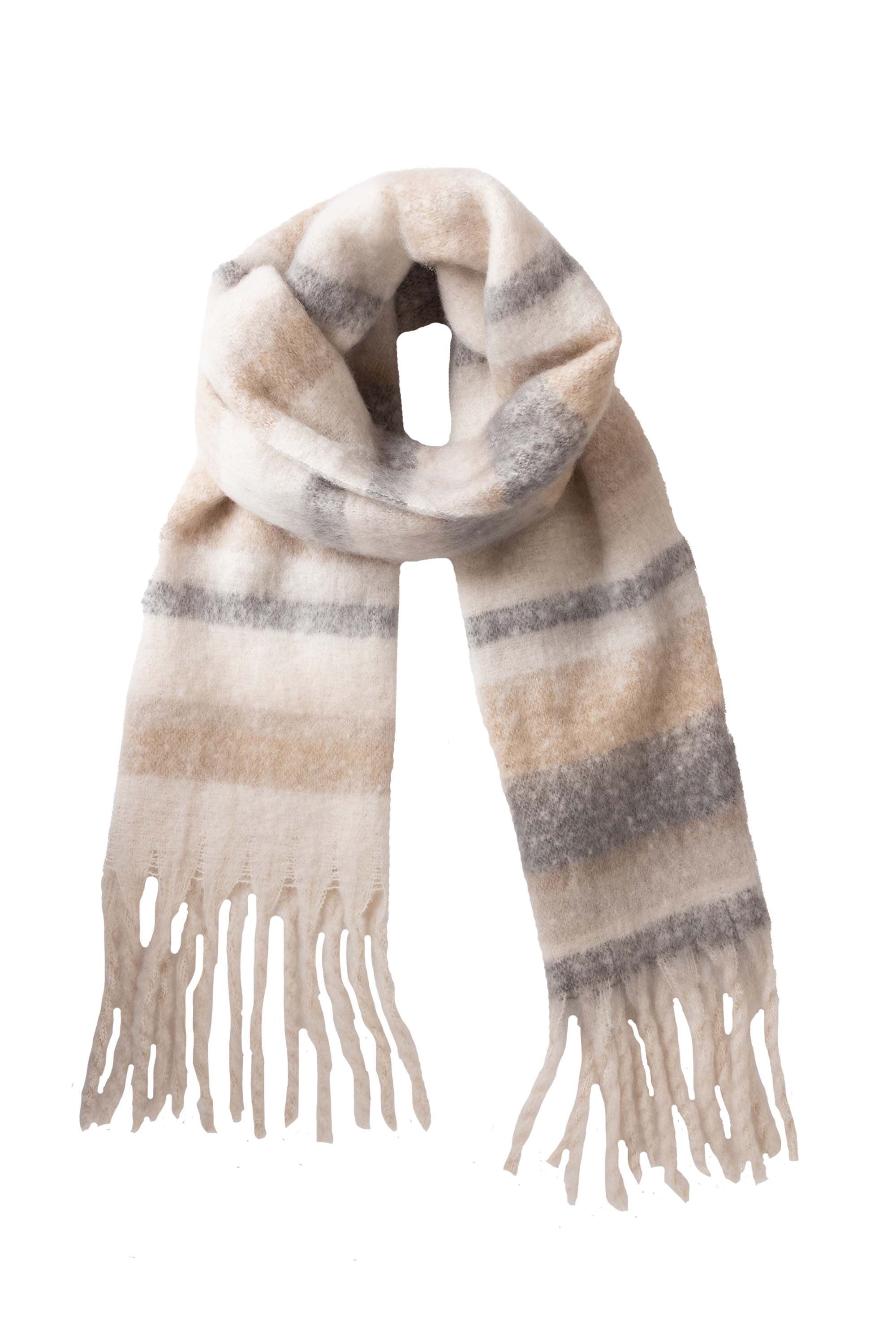 Norah Gestreepte zandkleurige sjaal met franjes sand multicolor 217833-121-ONE