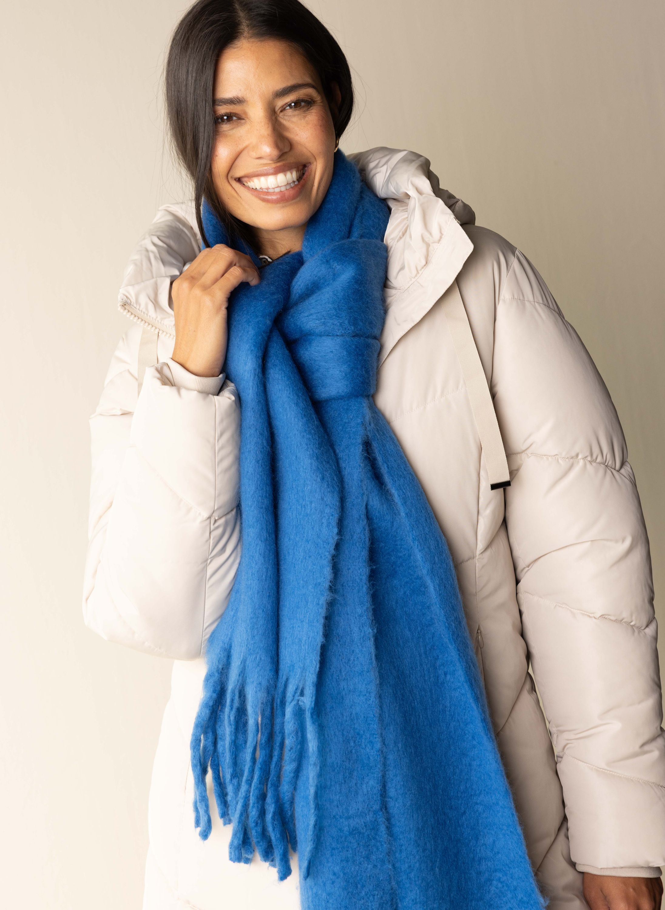 Norah Kobaltblauwe gebreide sjaal met franjes cobalt 217834-468-ONE