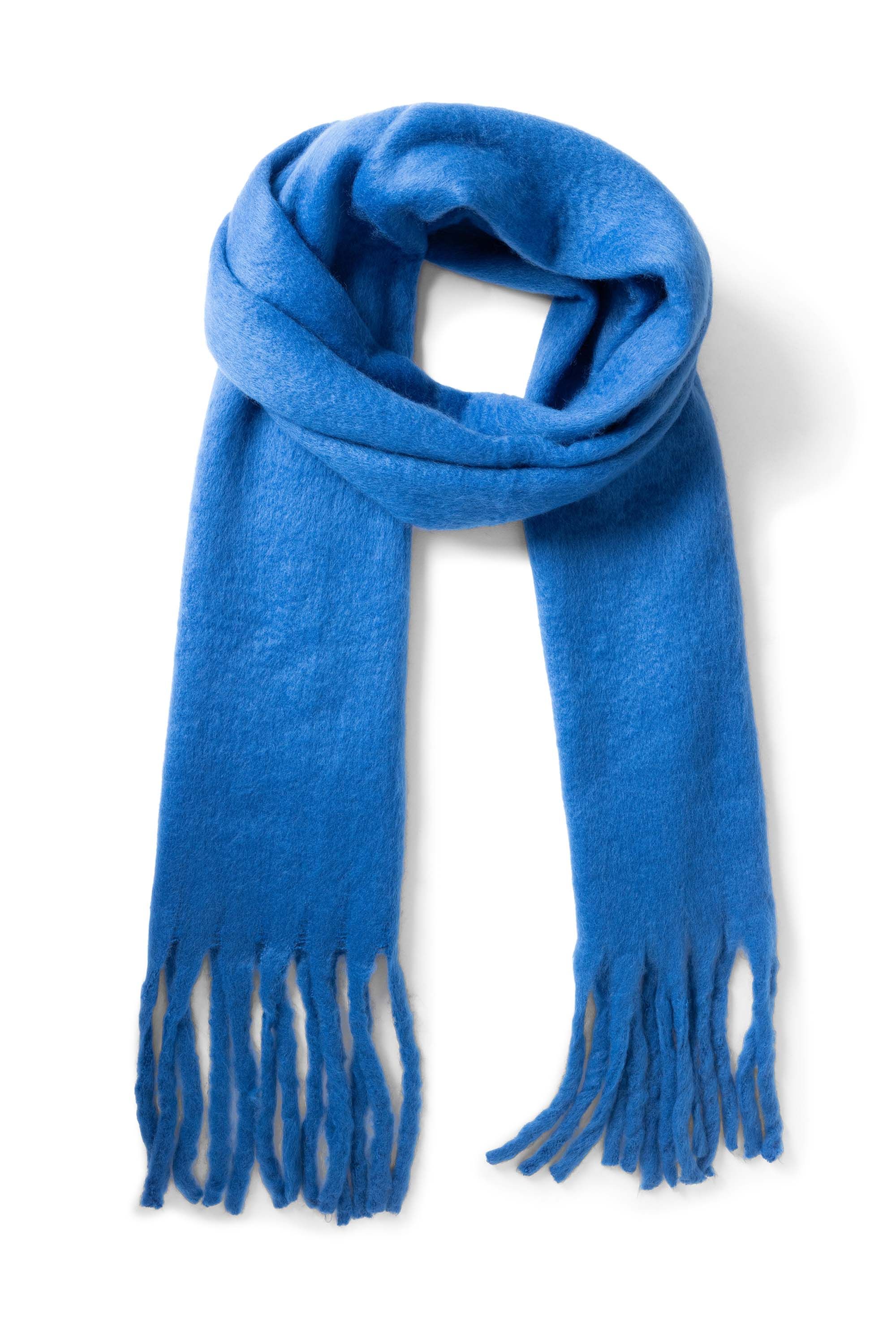 Norah Kobaltblauwe gebreide sjaal met franjes cobalt 217834-468-ONE