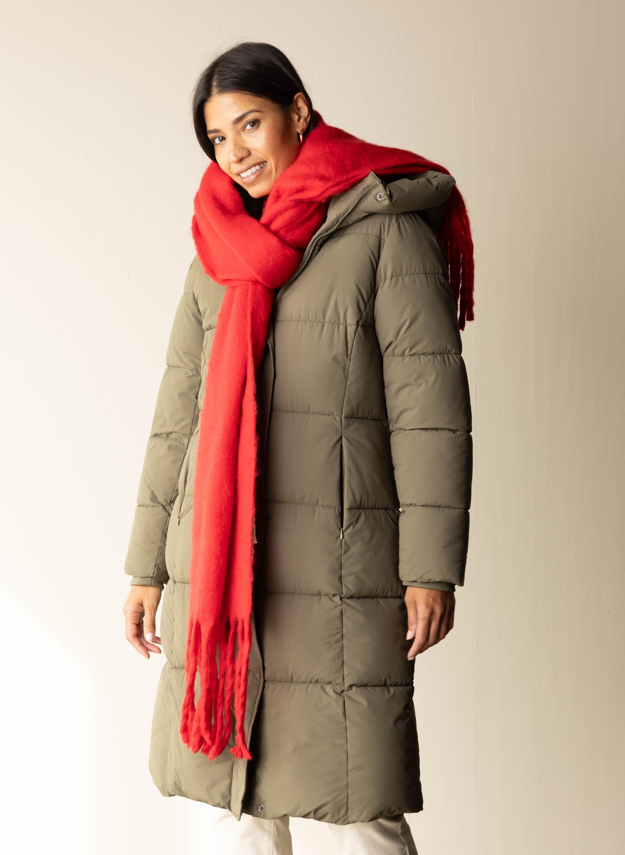 Norah Rode gebreide sjaal met franjes red 217834-600-ONE