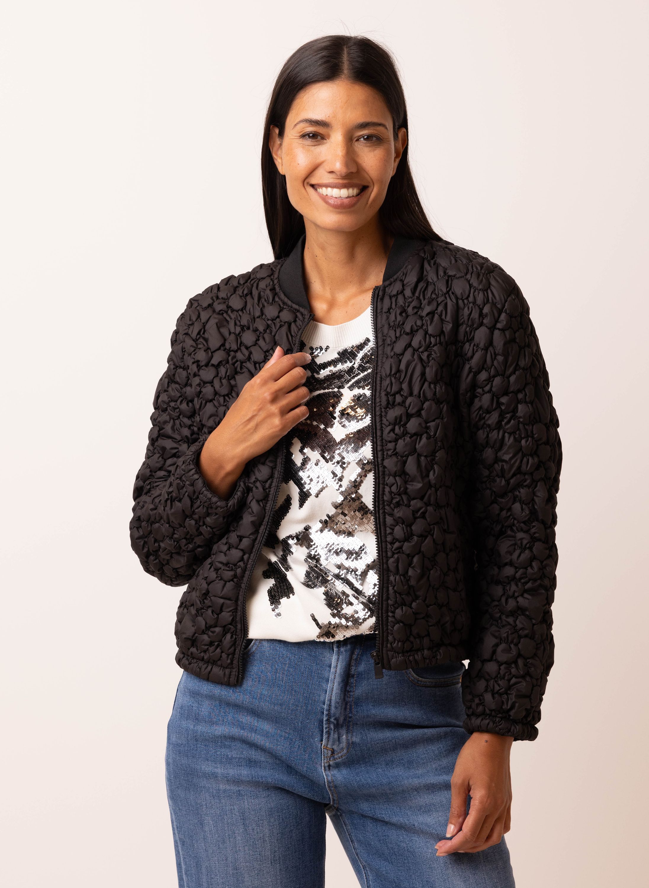 Norah Zwarte jas met stikselpatroon black 217847-001-48