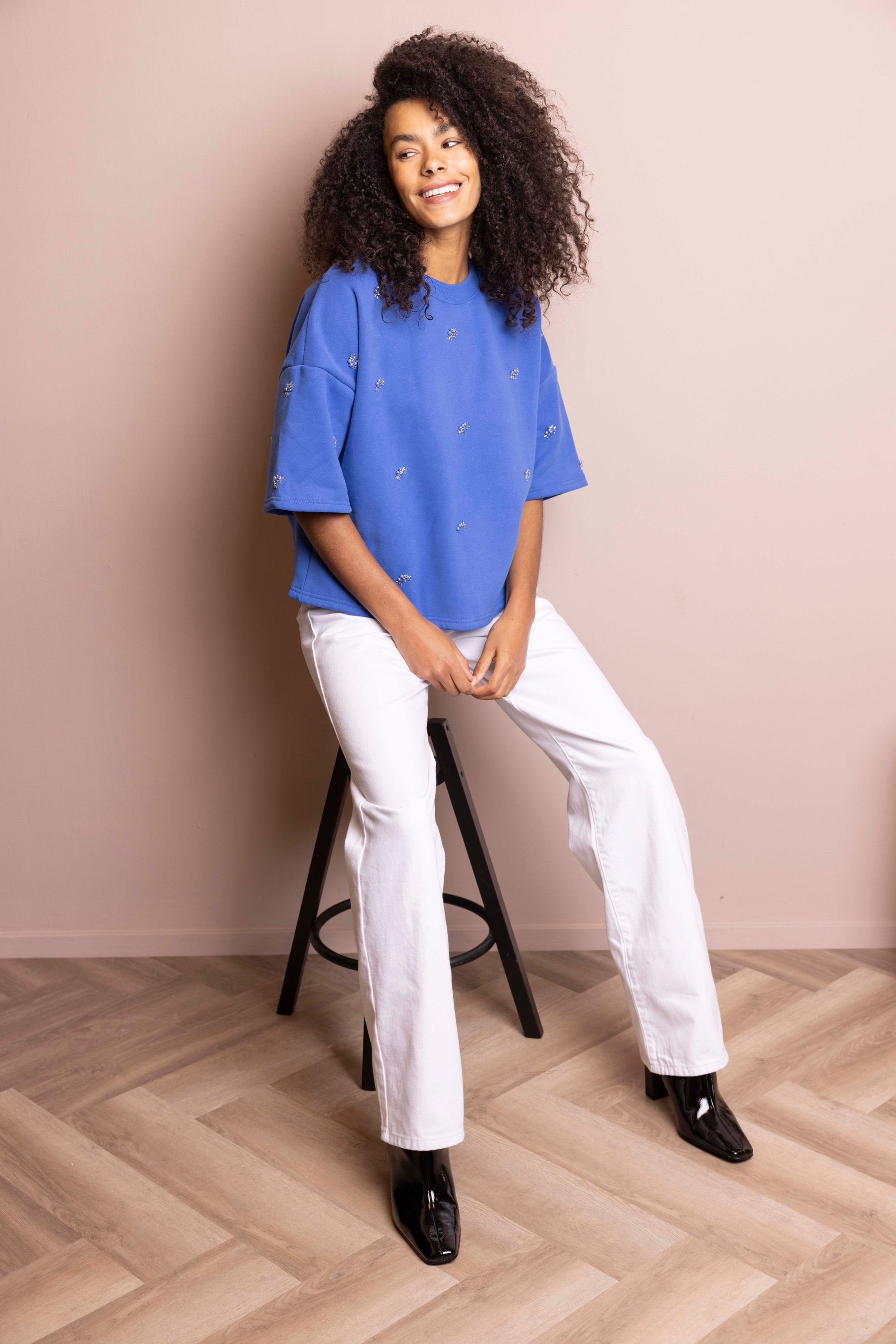 Norah Kobaltblauwe sweater met kralen cobalt 217849-468-34