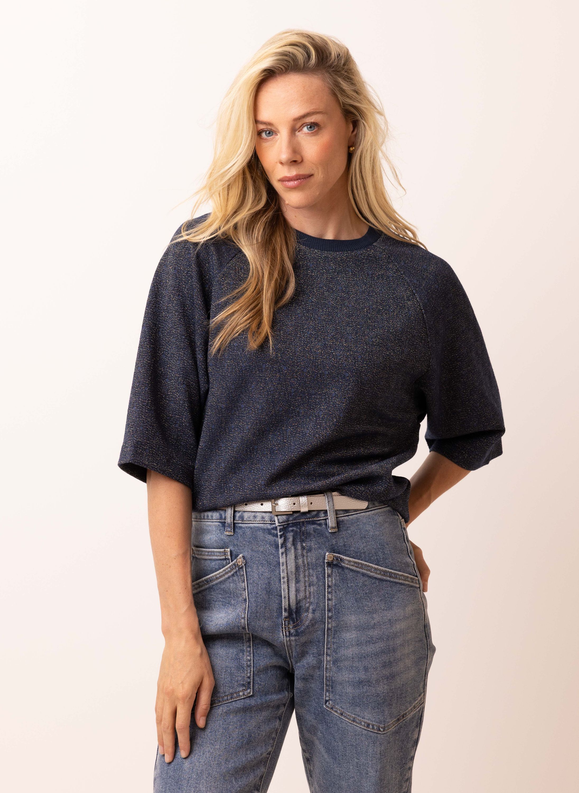 Norah Donkerblauwe trui met raglan mouwen dark blue multicolor 217852-491-40