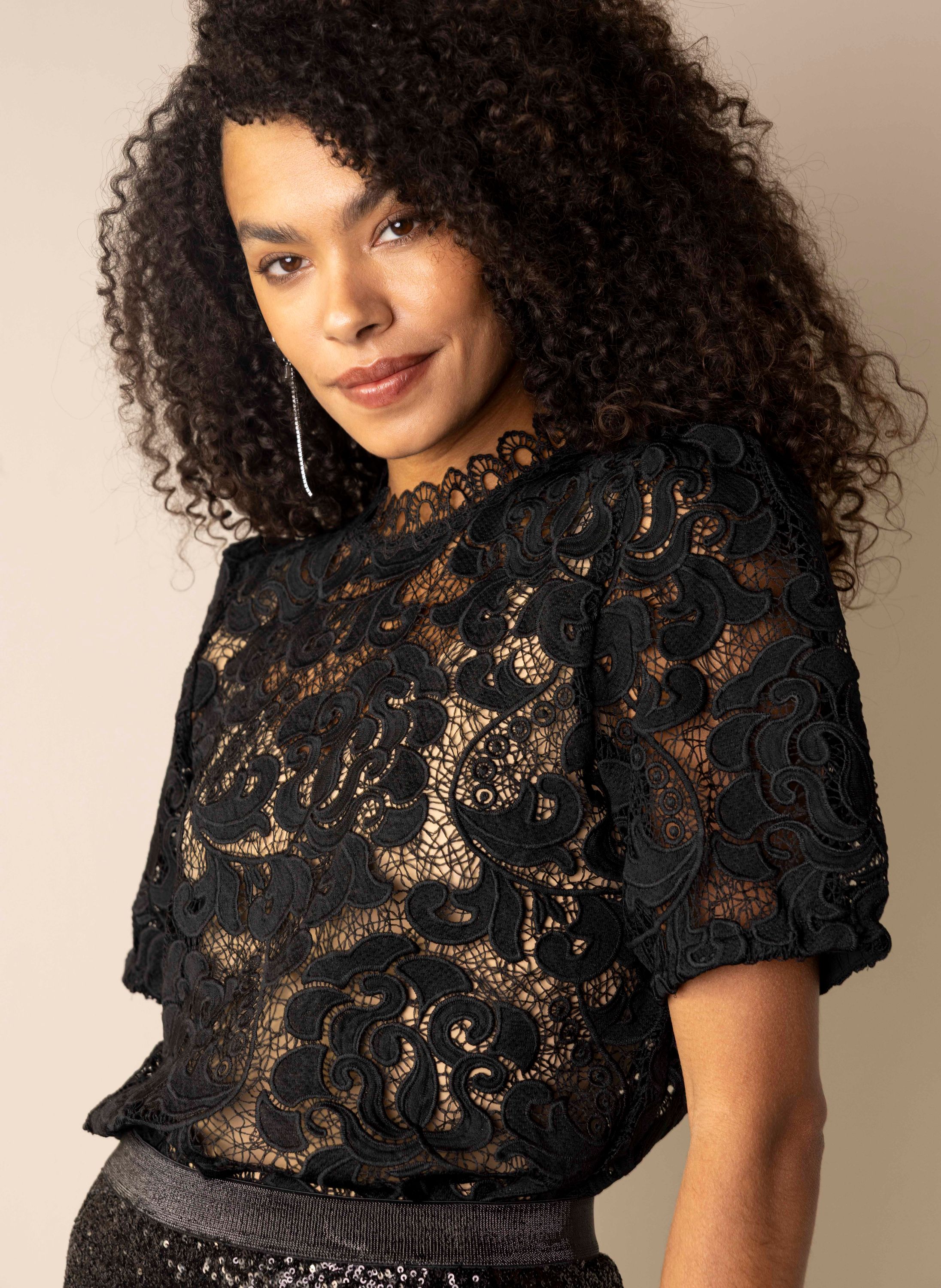 Norah Zwarte kanten top black 217856-001-34