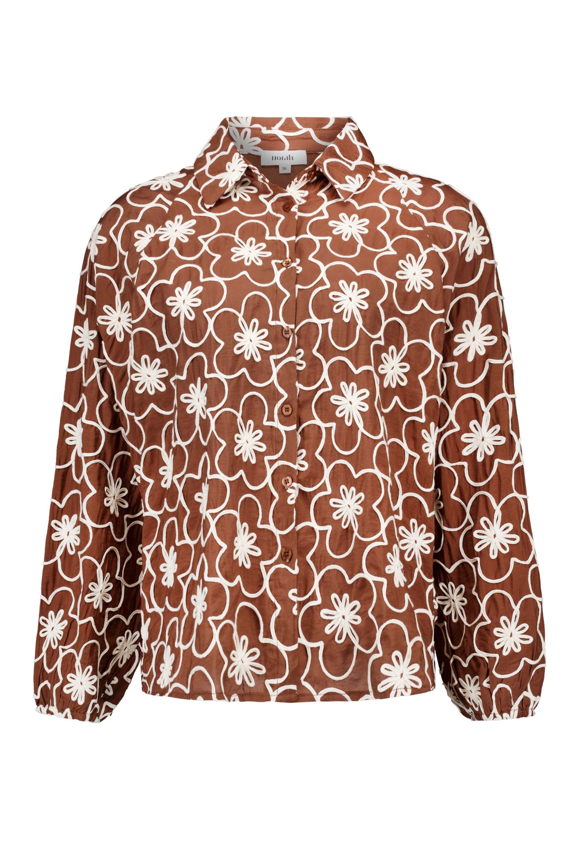 Norah Bruine blouse met bloemen mocca 217857-202-38