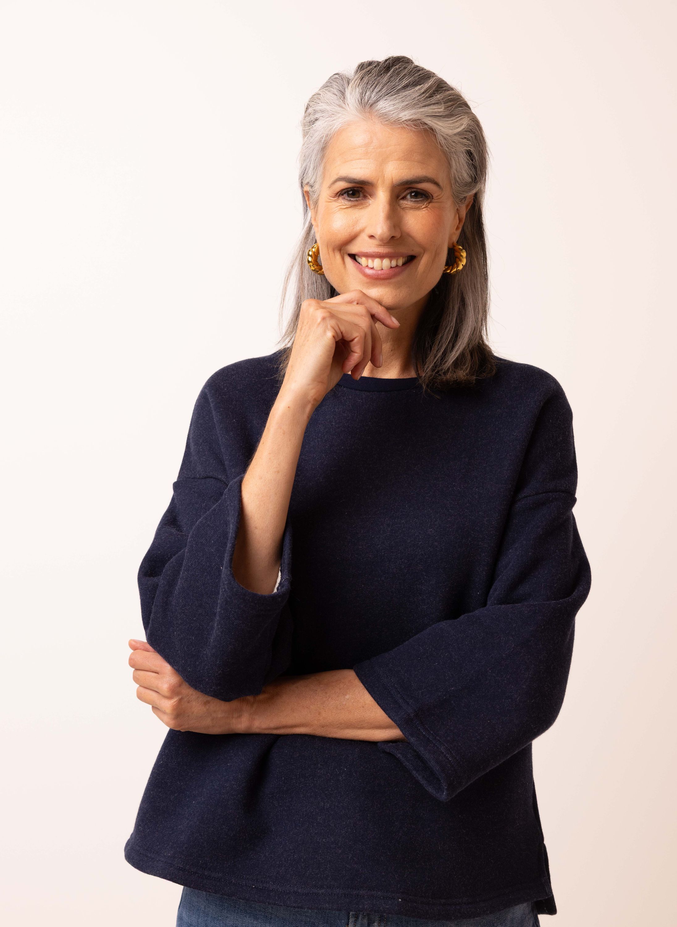 Norah Donkerblauwe sweater met driekwart mouwen denim blue 217859-472-40