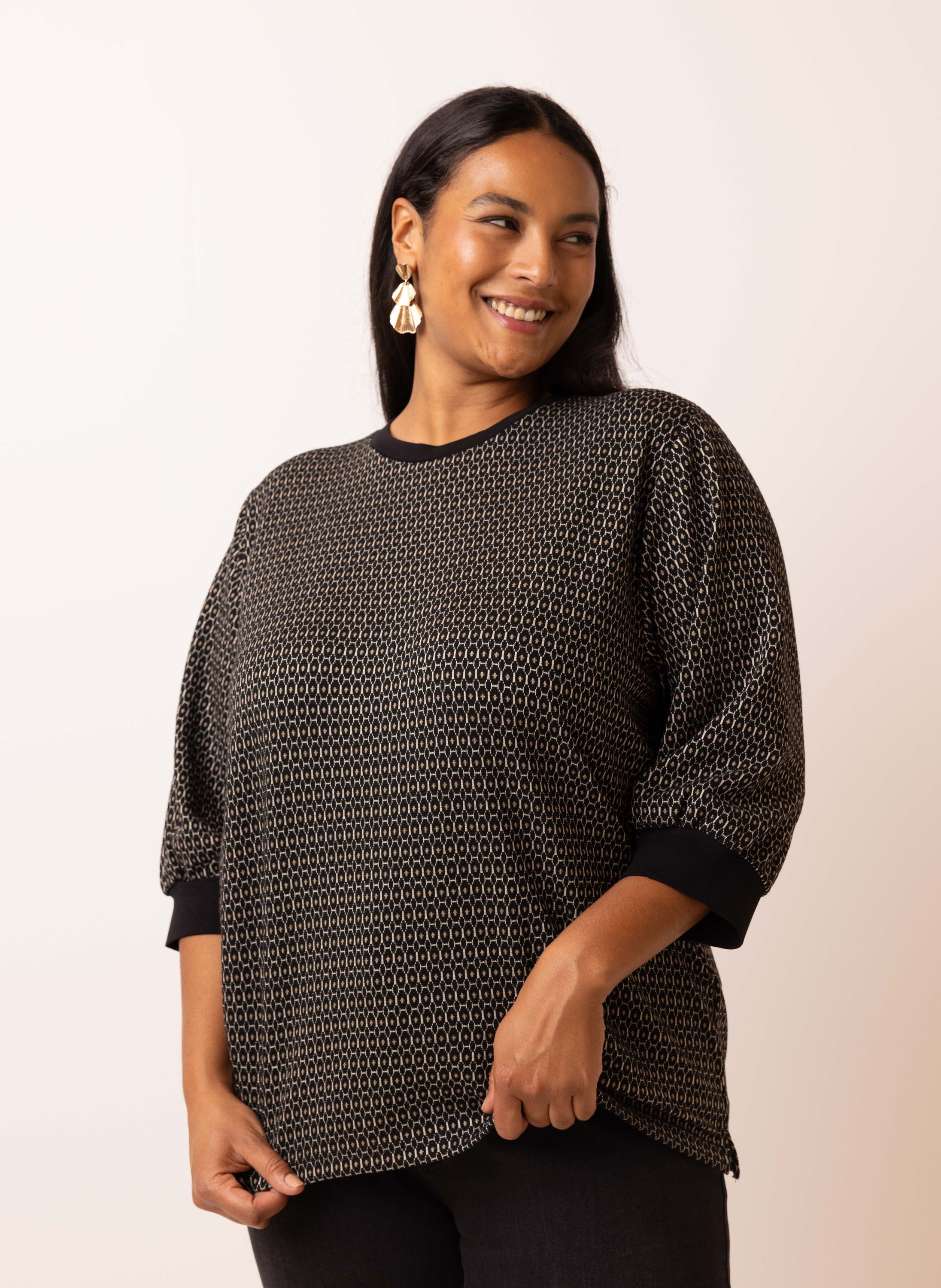 Norah Zwart shirt met grafische print black multicolor 217869-020-48