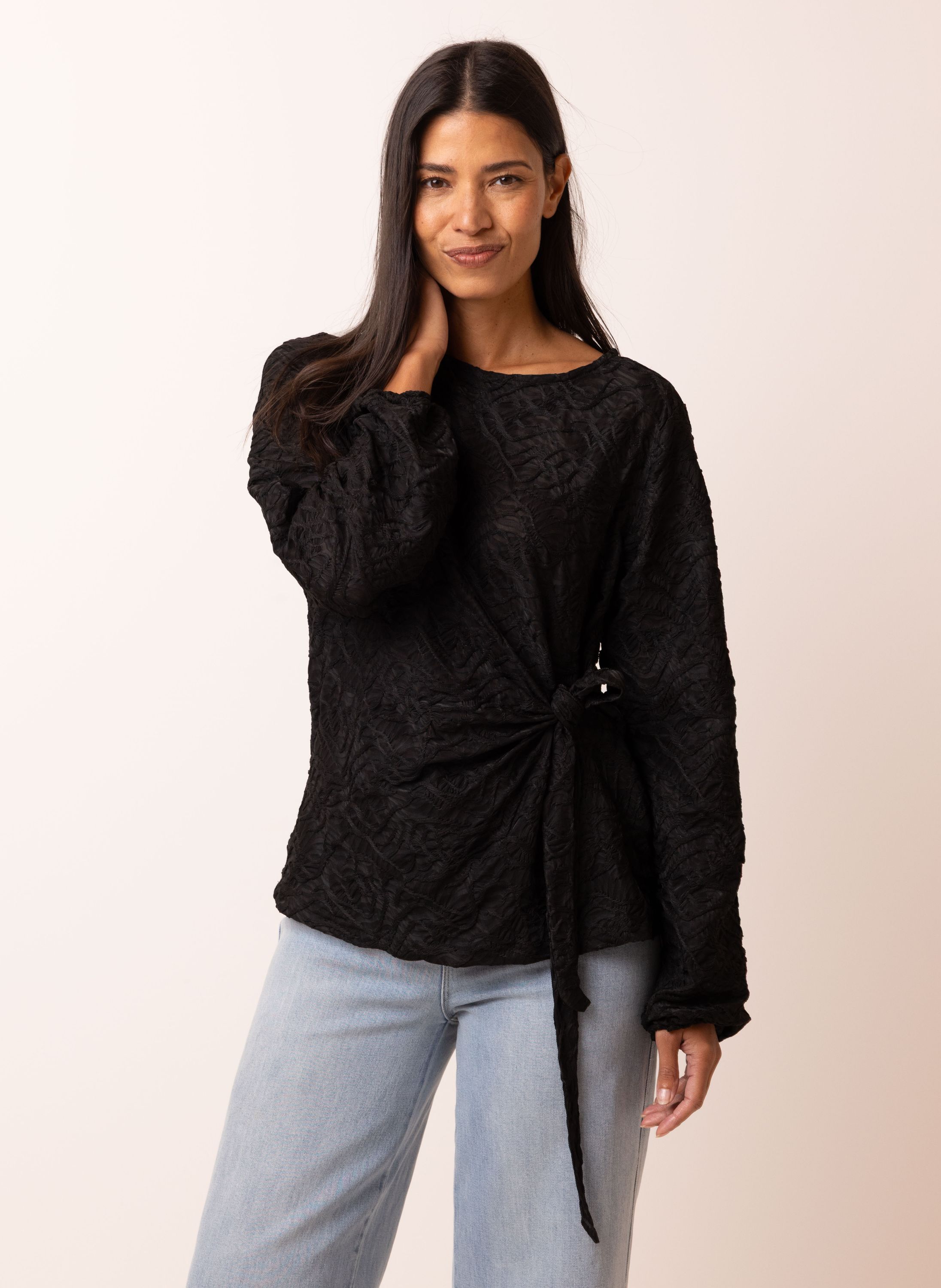 Norah Shirt met structuur en strik black 217884-001-36
