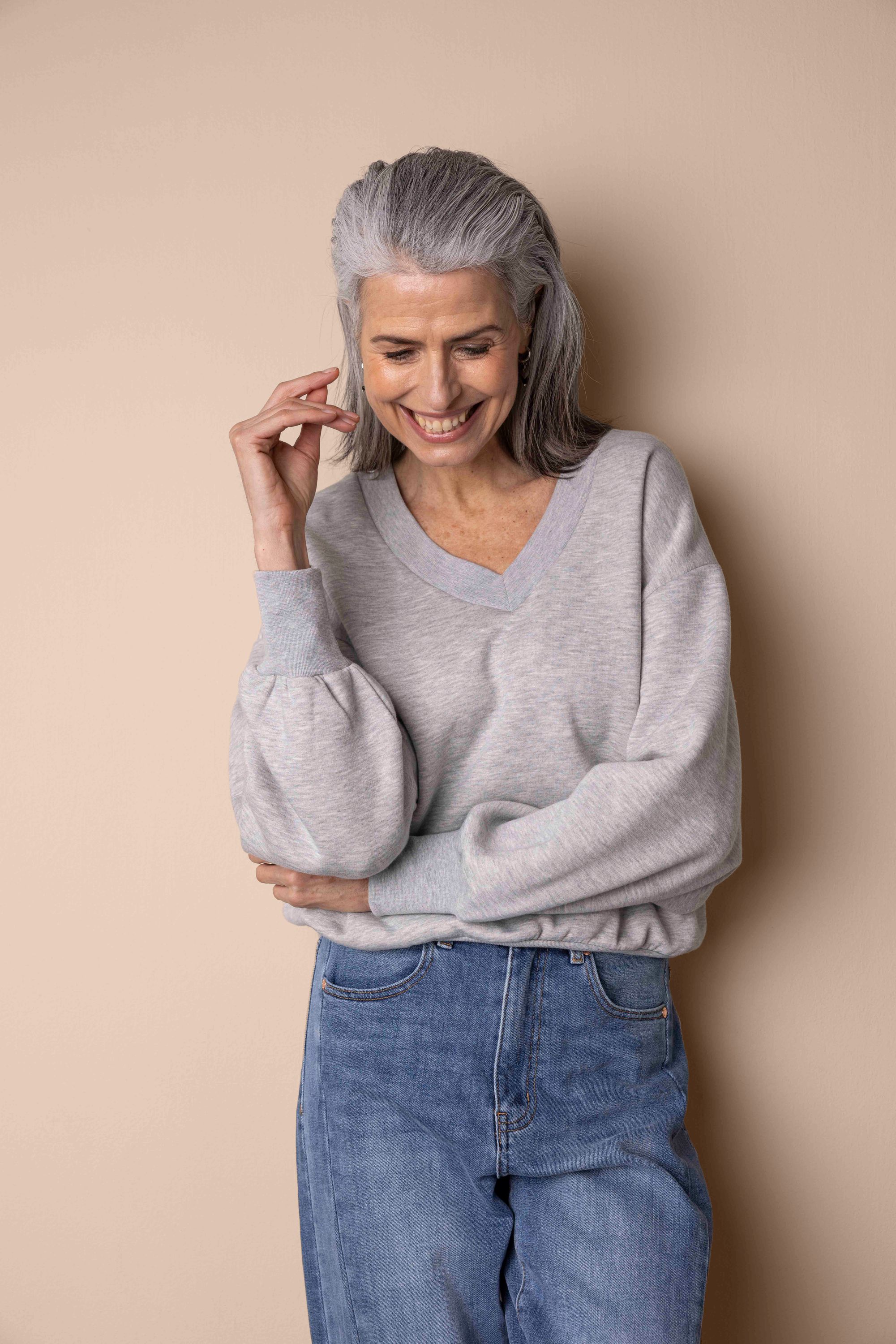 Norah Grijze sweater met V-hals grey melange 217889-050-40