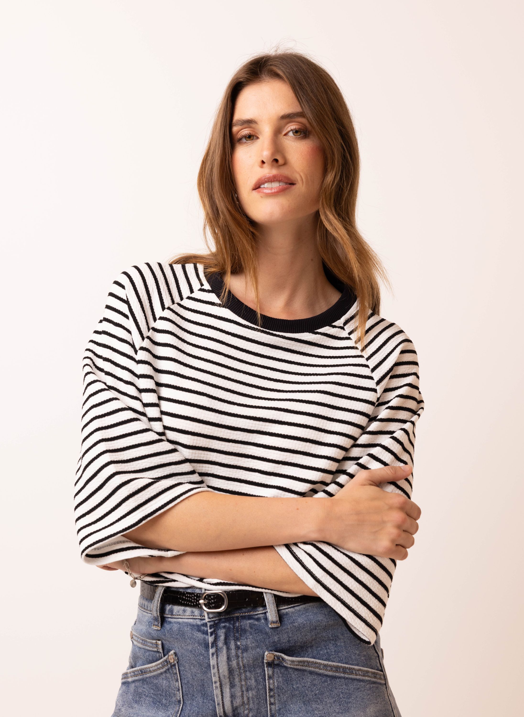 Norah Zwart/wit gestreept shirt white/black 217890-131-44