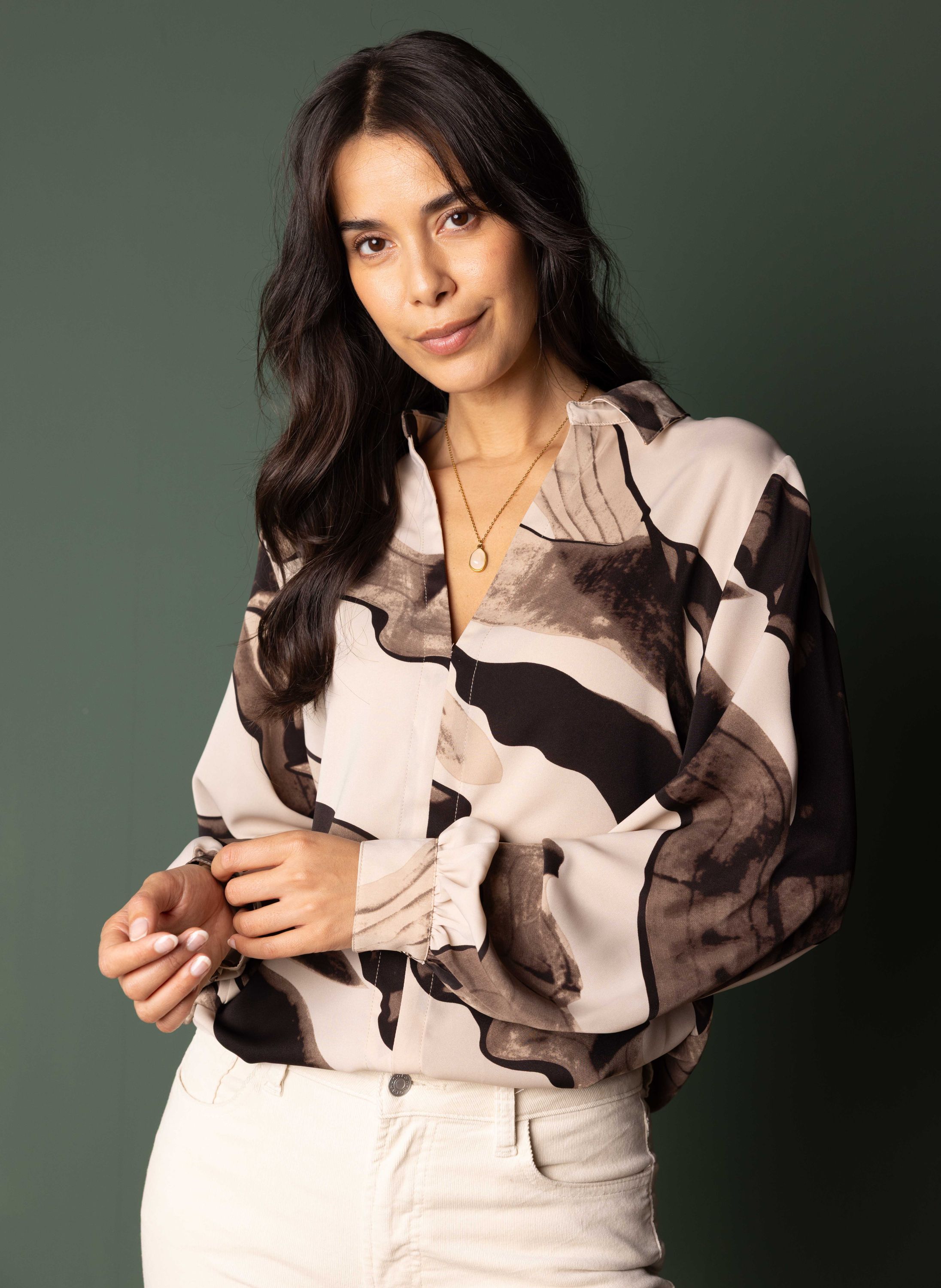 Norah Ecru blouse met abstracte print brown multicolor 217895-220-34