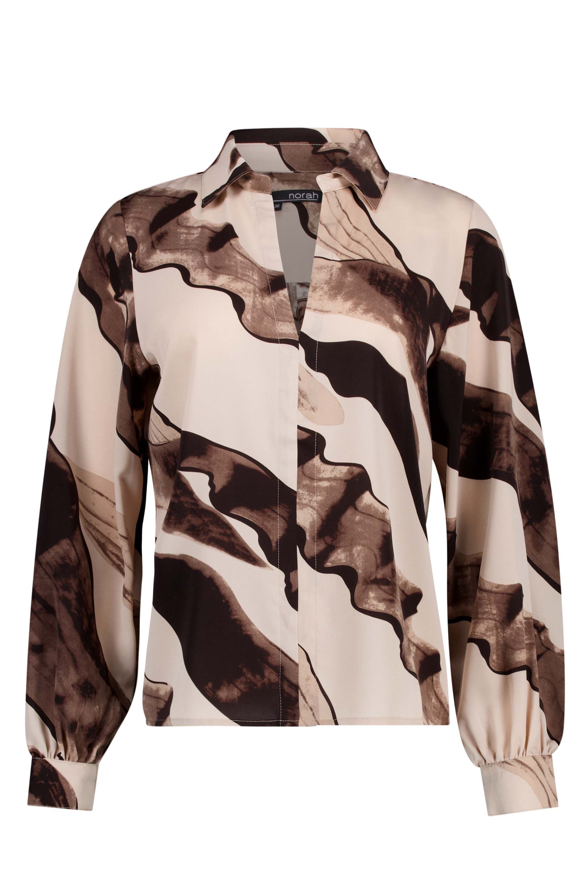 Norah Ecru blouse met abstracte print brown multicolor 217895-220-34