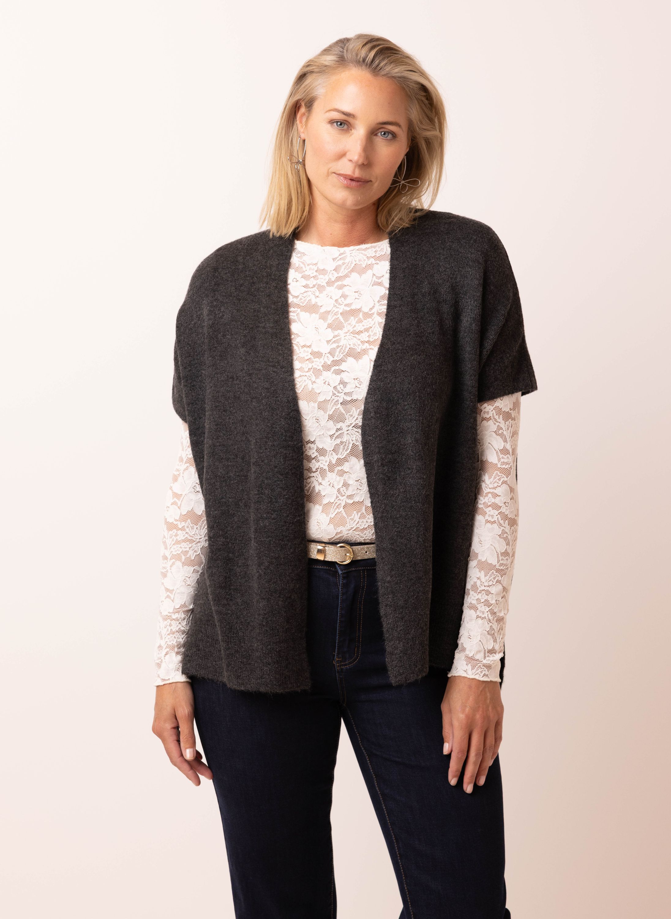 Norah Donkergrijs gebreid vest dark grey 217900-096-38-40