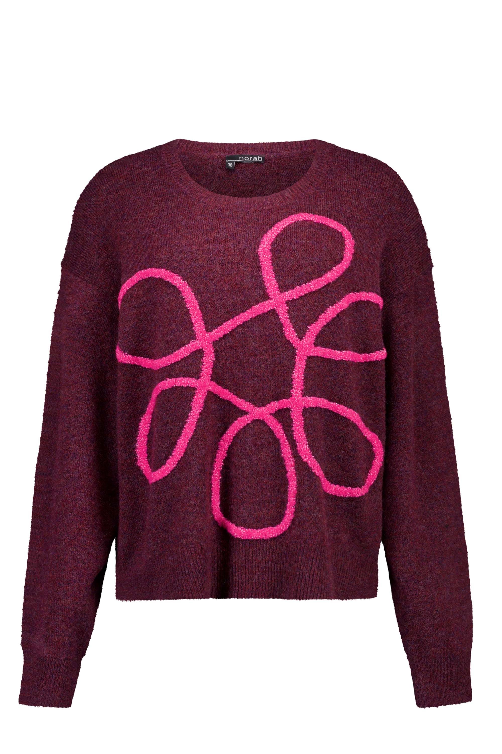 Norah Bordeaux trui met roze borduursel bordeaux multicolor 217901-695-34 Norah Bordeaux trui met roze borduursel bordeaux multicolor 217901-695-34