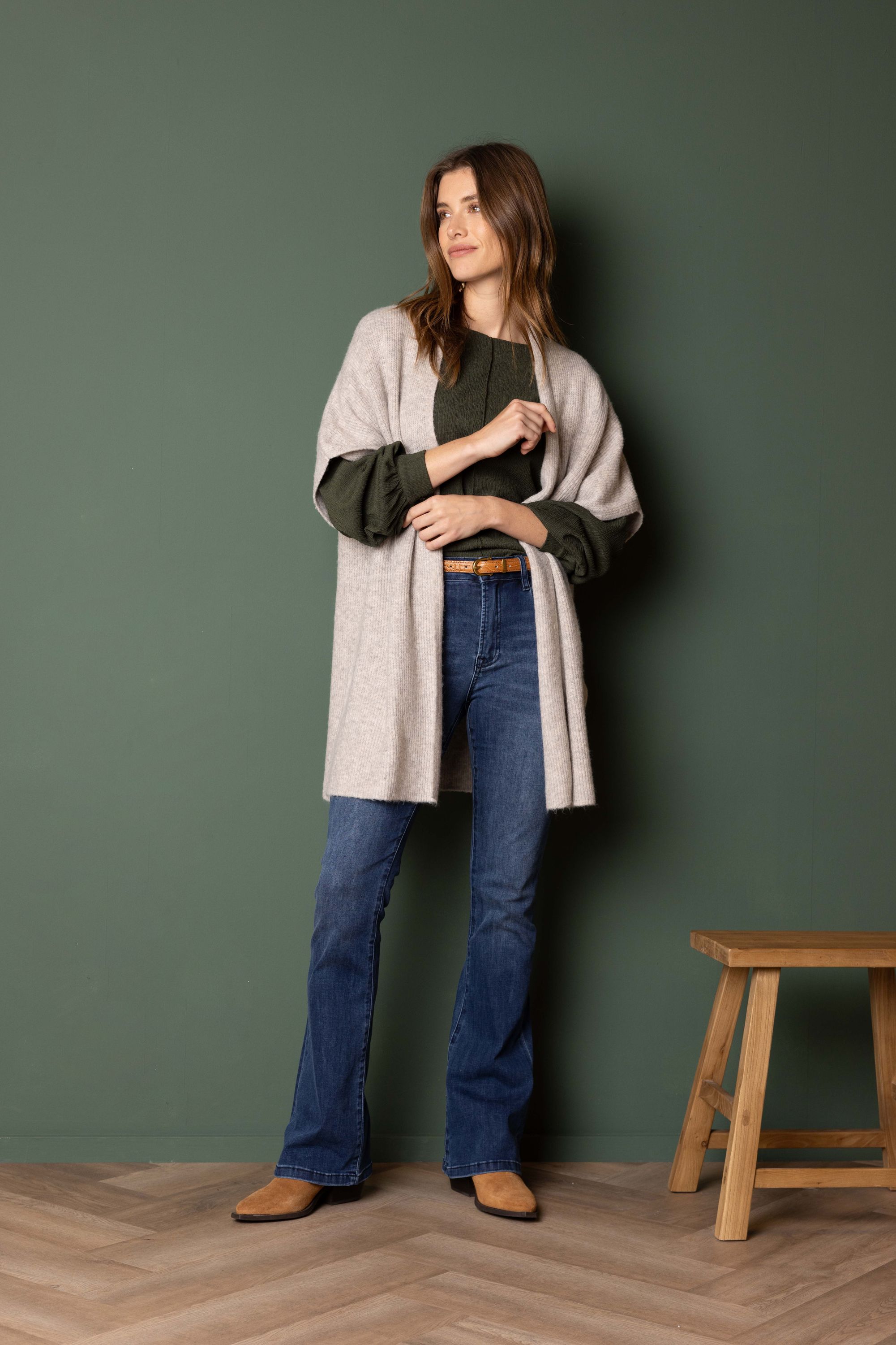 Norah Zandkleurig gebreid lang vest sand melange 217902-151-34-36