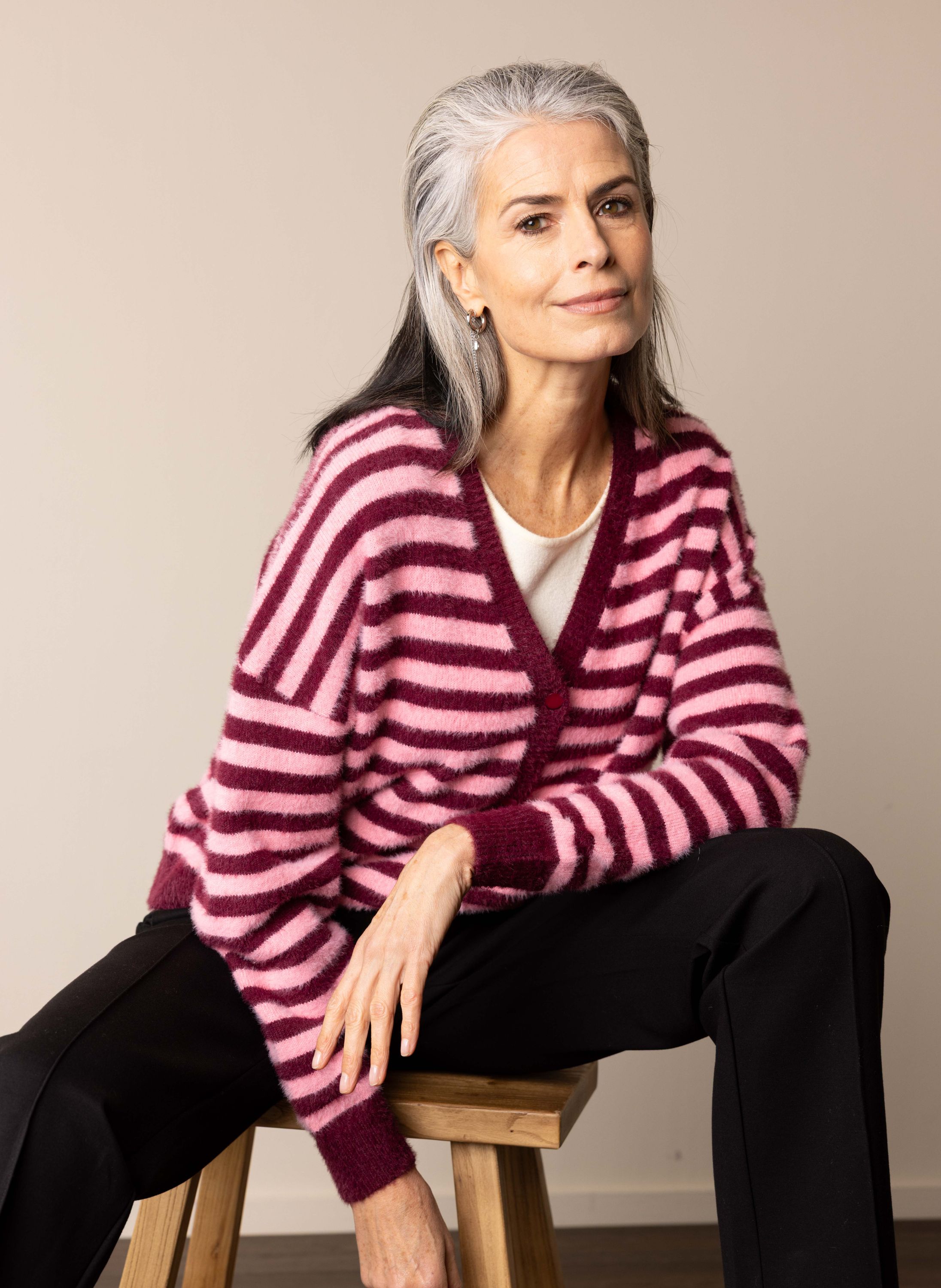 Norah Bordeaux/roze gestreept vest bordeaux multicolor 217903-695-34 Norah Bordeaux/roze gestreept vest bordeaux multicolor 217903-695-34