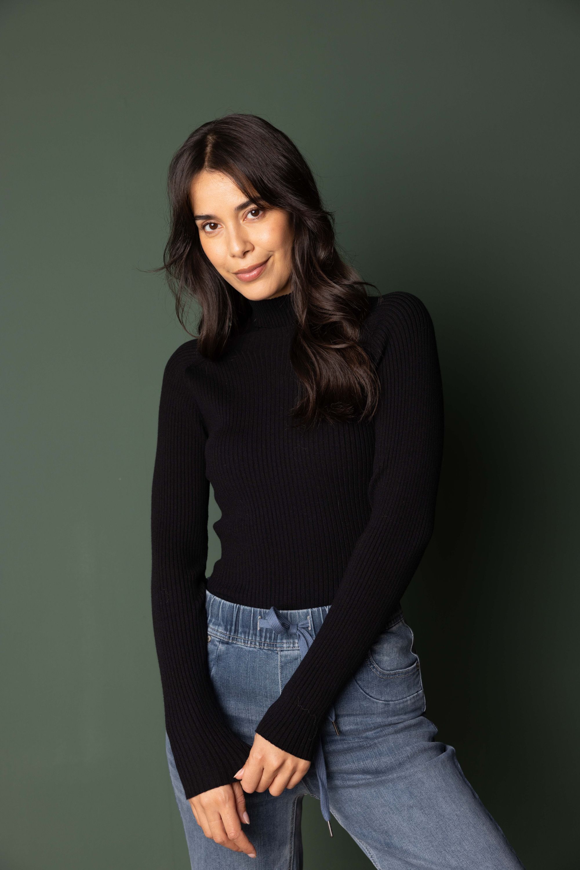 Norah Zwarte geribde top met lange mouwen black 217904-001-34