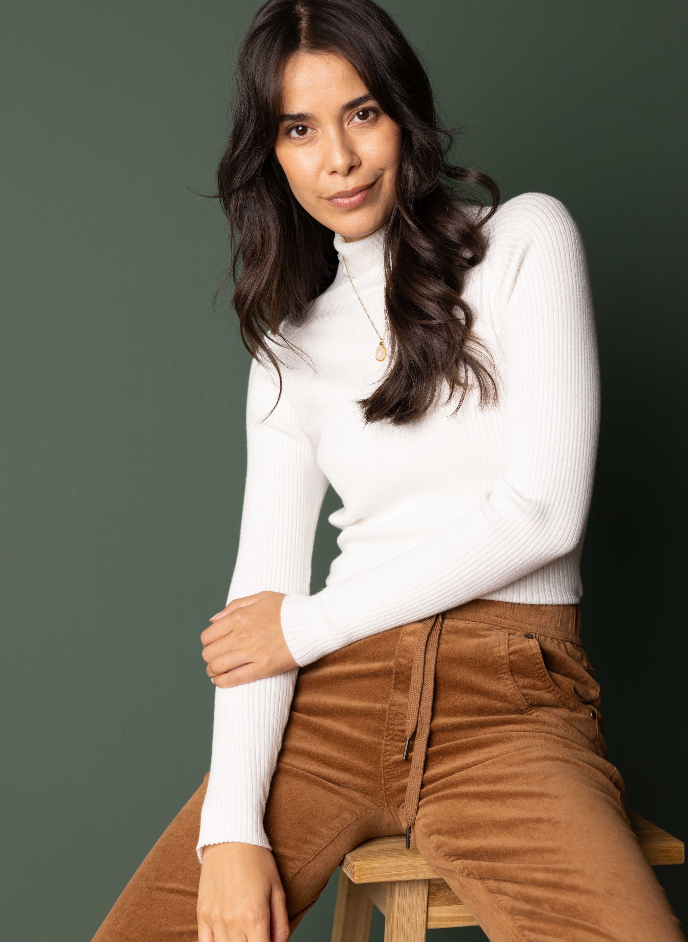 Norah Off-white geribde top met lange mouwen ecru 217904-102-36