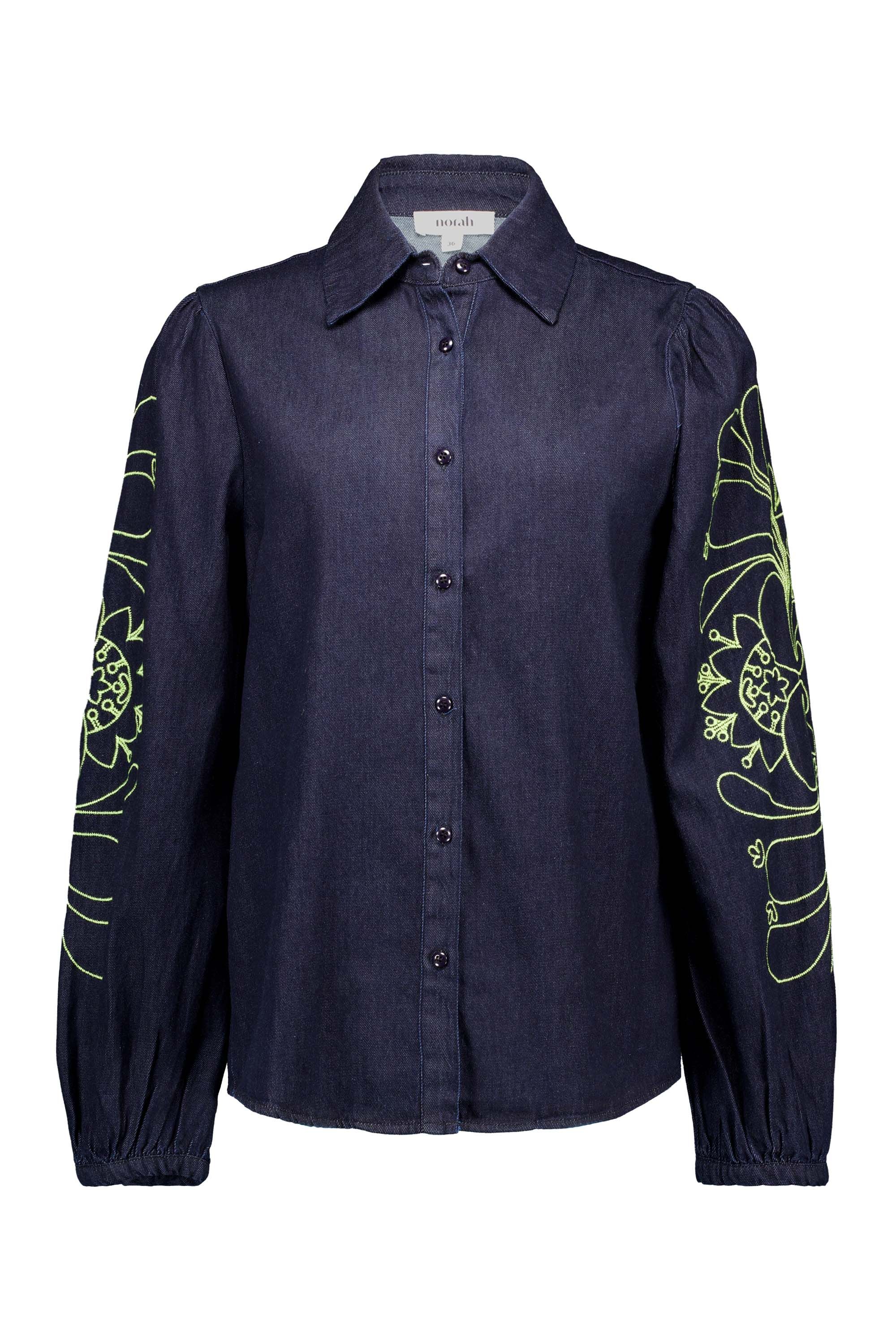 Norah Donkerblauwe denim blouse met borduursels dark blue multicolor 217910-491-46