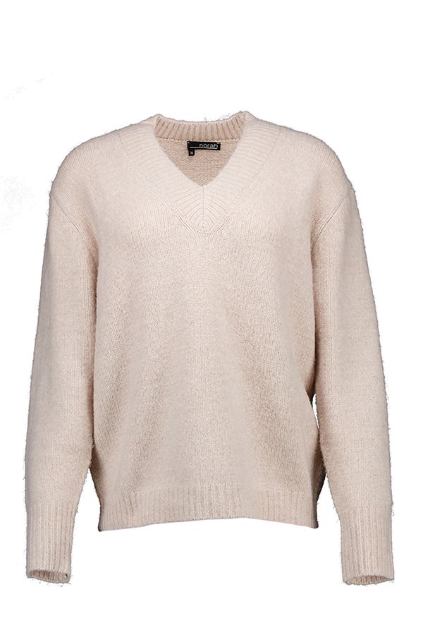 Norah Zandkleurige gebreide trui met V-hals light sand 217911-111-40