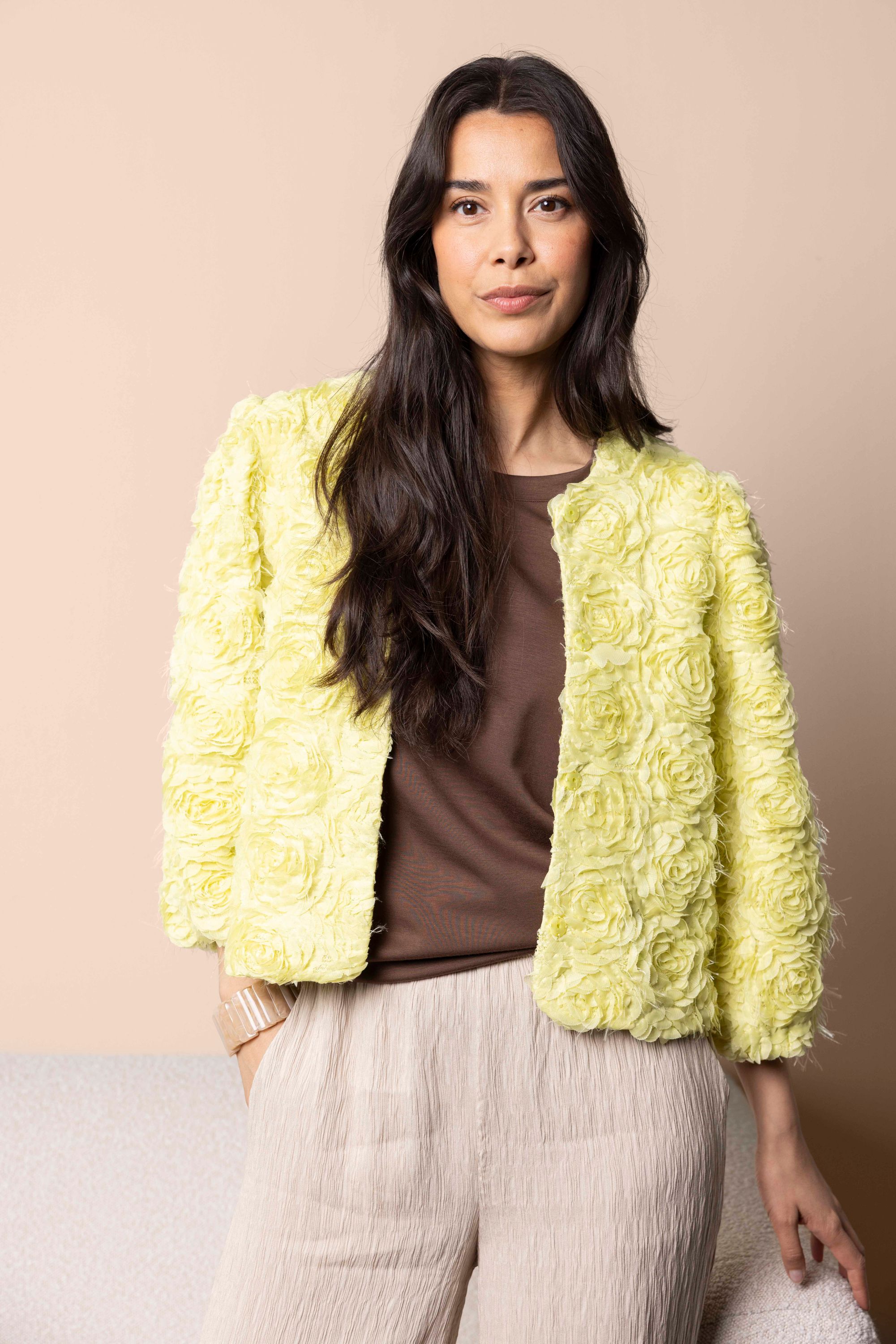 Norah Geel jasje met bloemen lime 217913-506-48